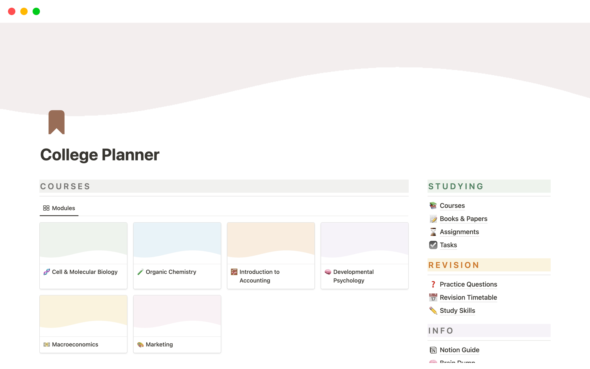 A template preview for College Planner & Dashboard