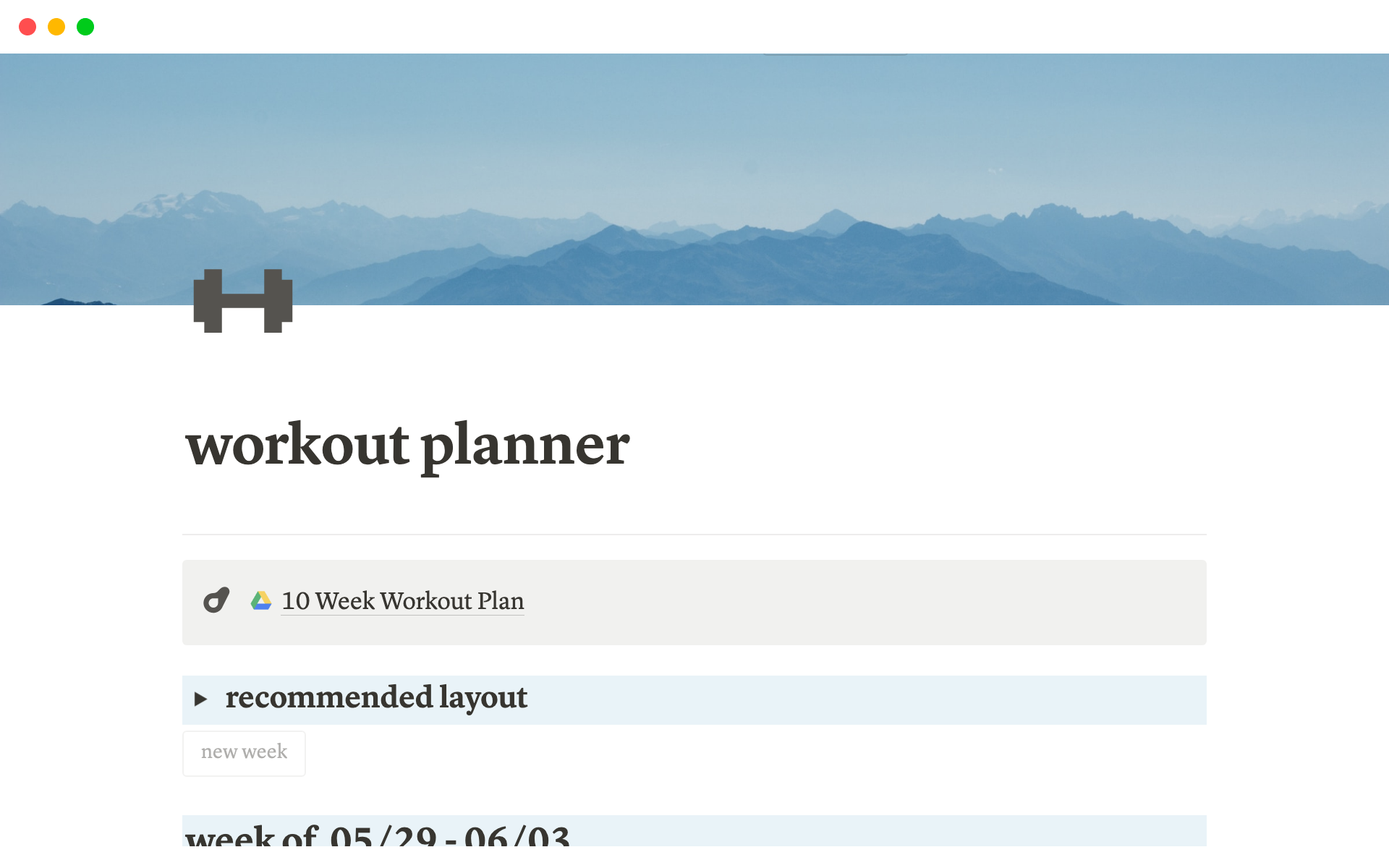 A template preview for Weekly Planner for Home Workouts