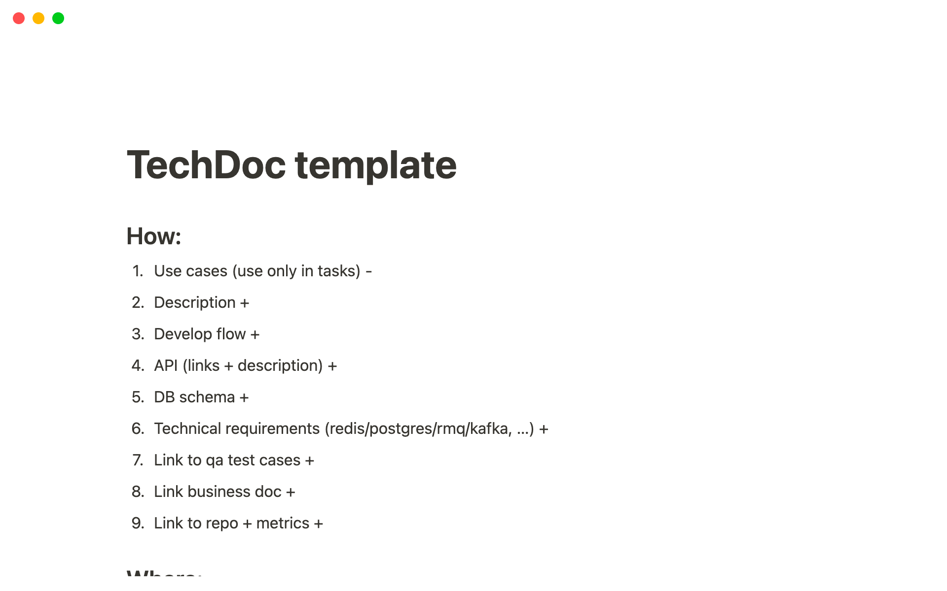 A template preview for TechDoc