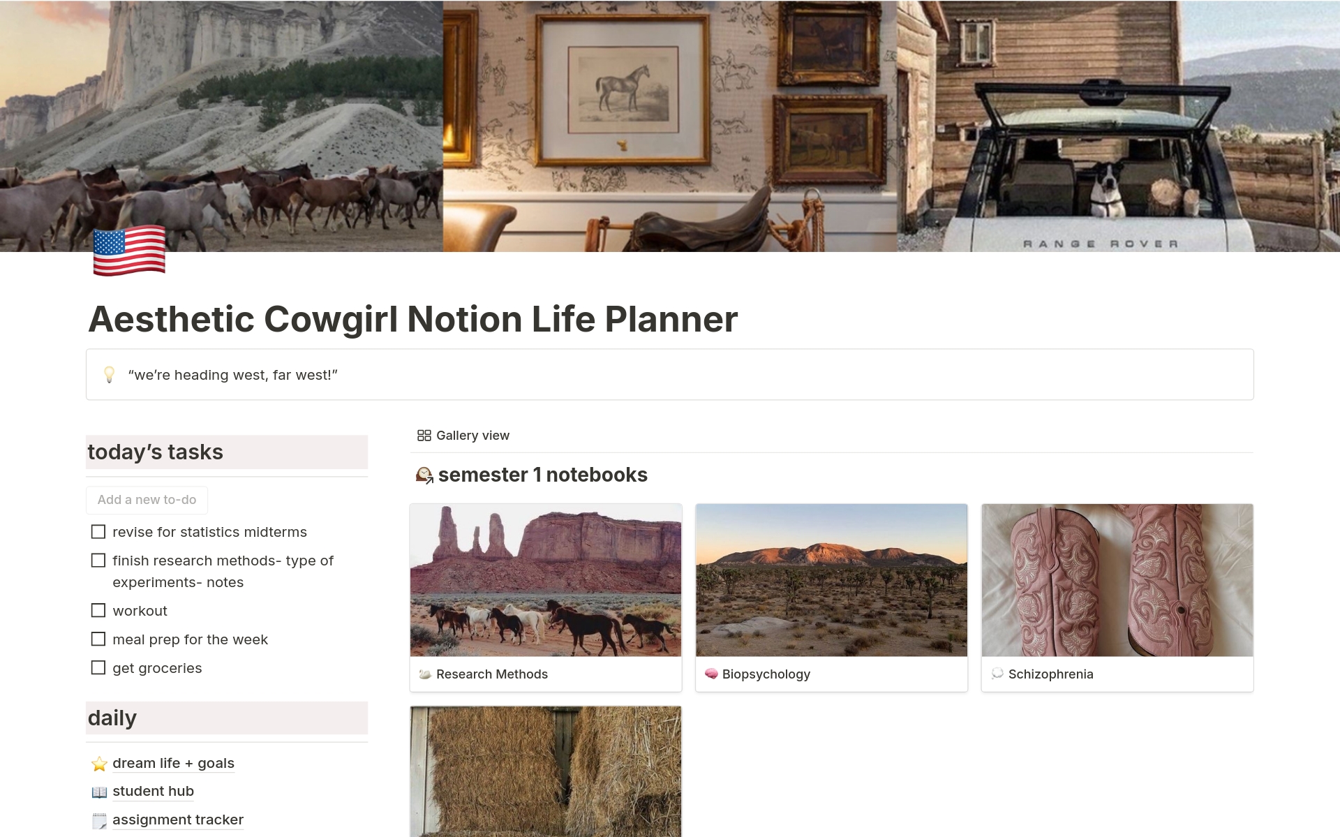 A template preview for Cowgirl Aesthetic Life Planner 