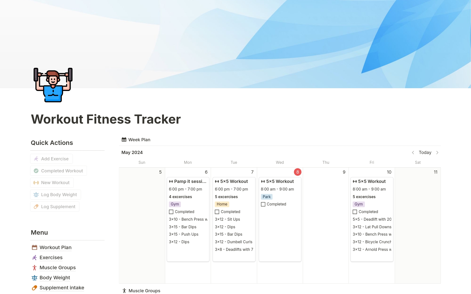 A template preview for Workout Fitness Tracker