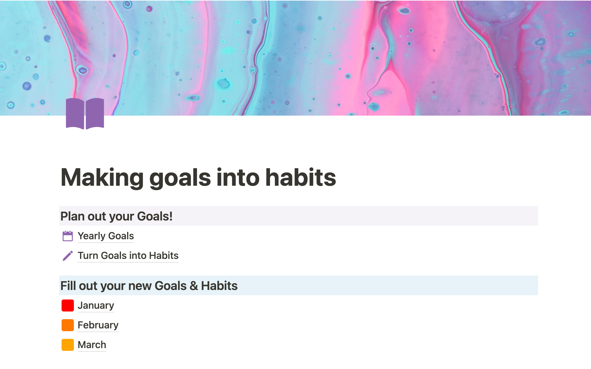 Making goals into habits by Grace Lambert Notion Template
