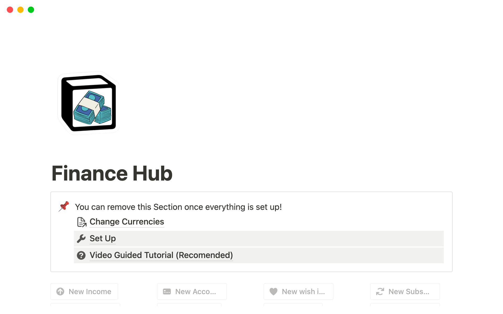 A template preview for Finance Hub