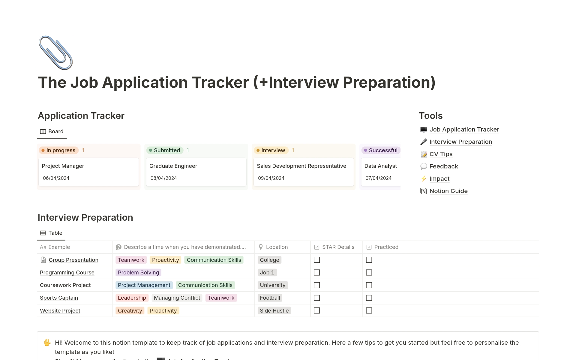 A template preview for Job Application Tracker & Interview Preparation