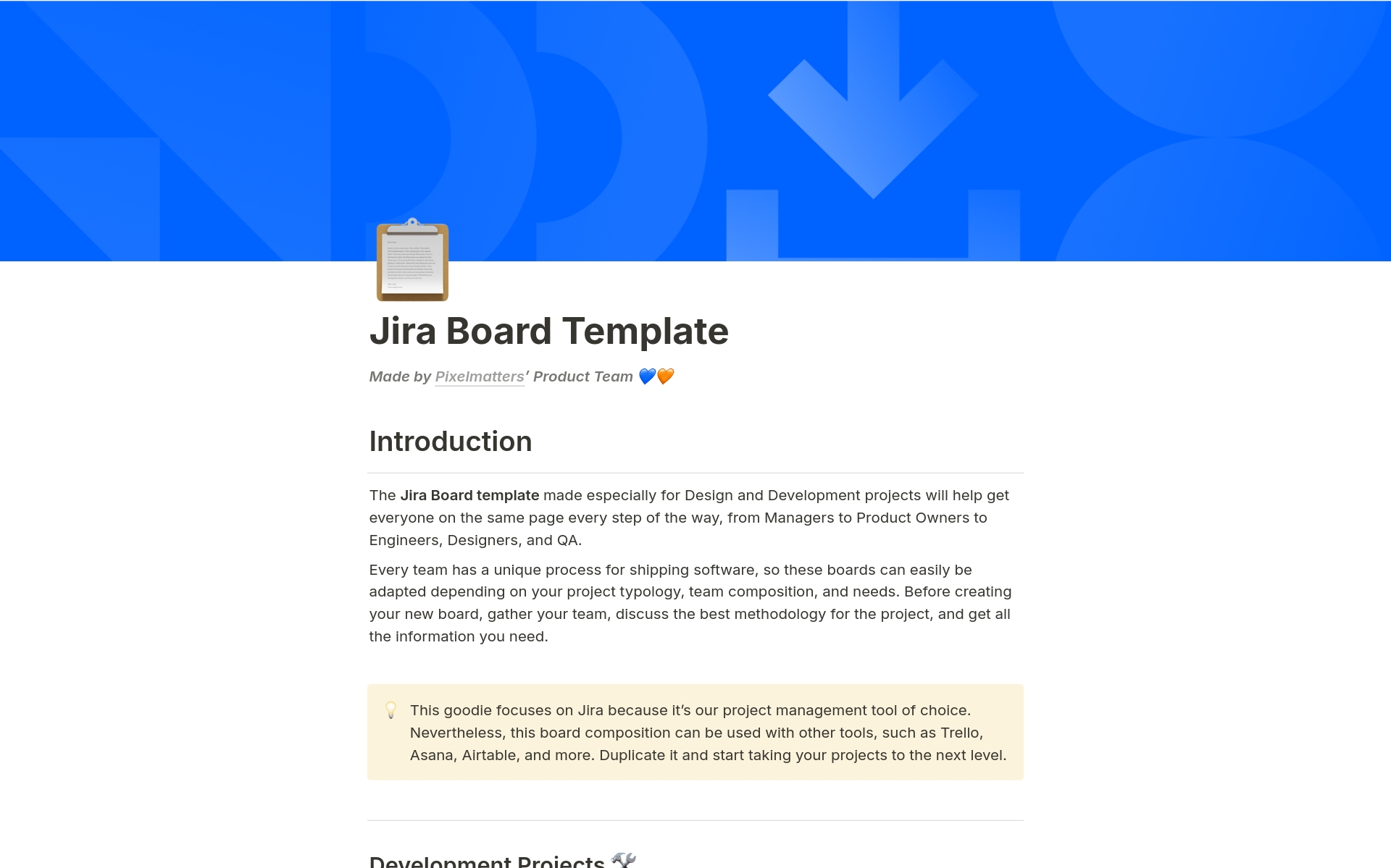 A template preview for Jira Board