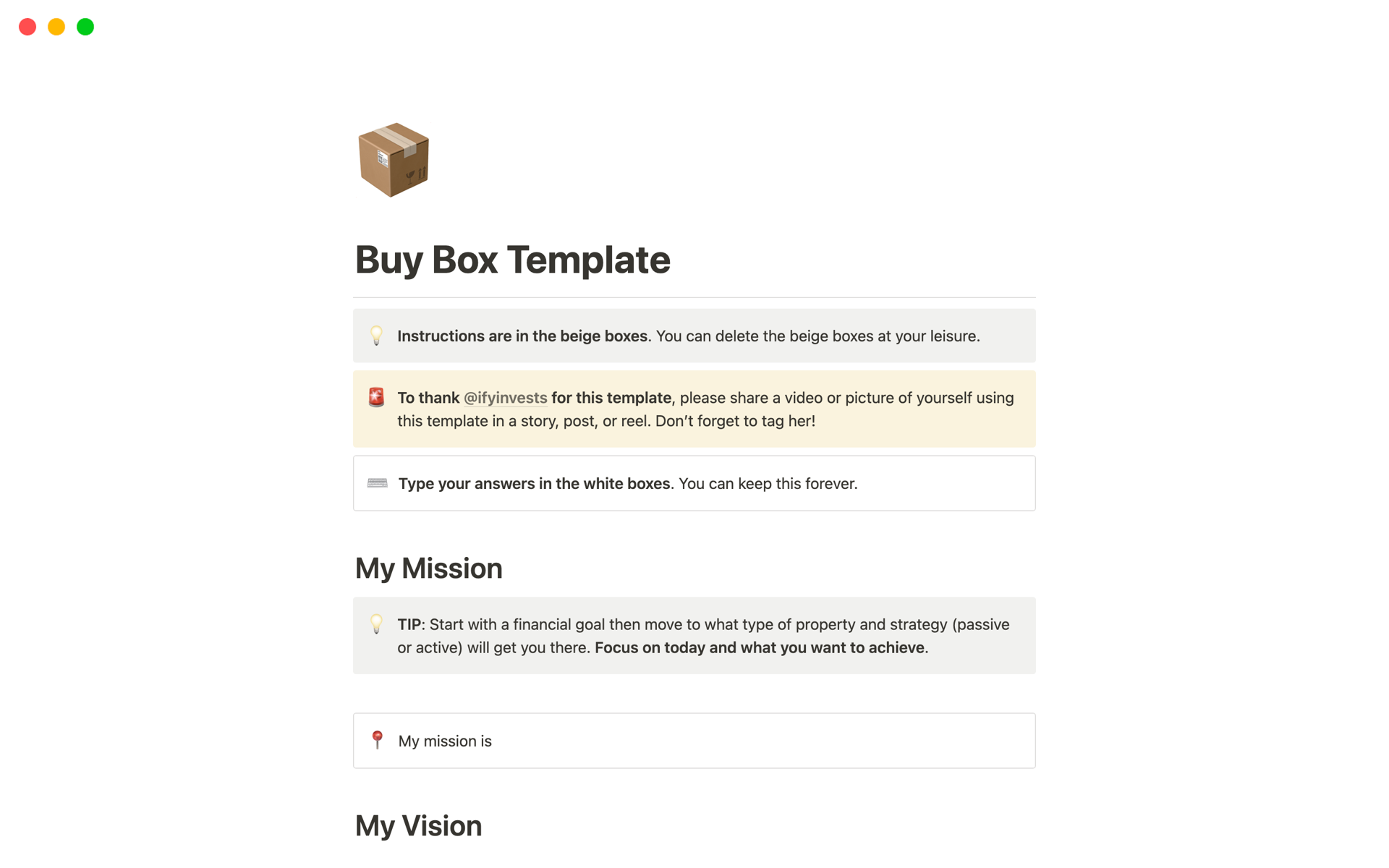 A template that helps you build a buy box for real estate investing journey quickly and easily.  