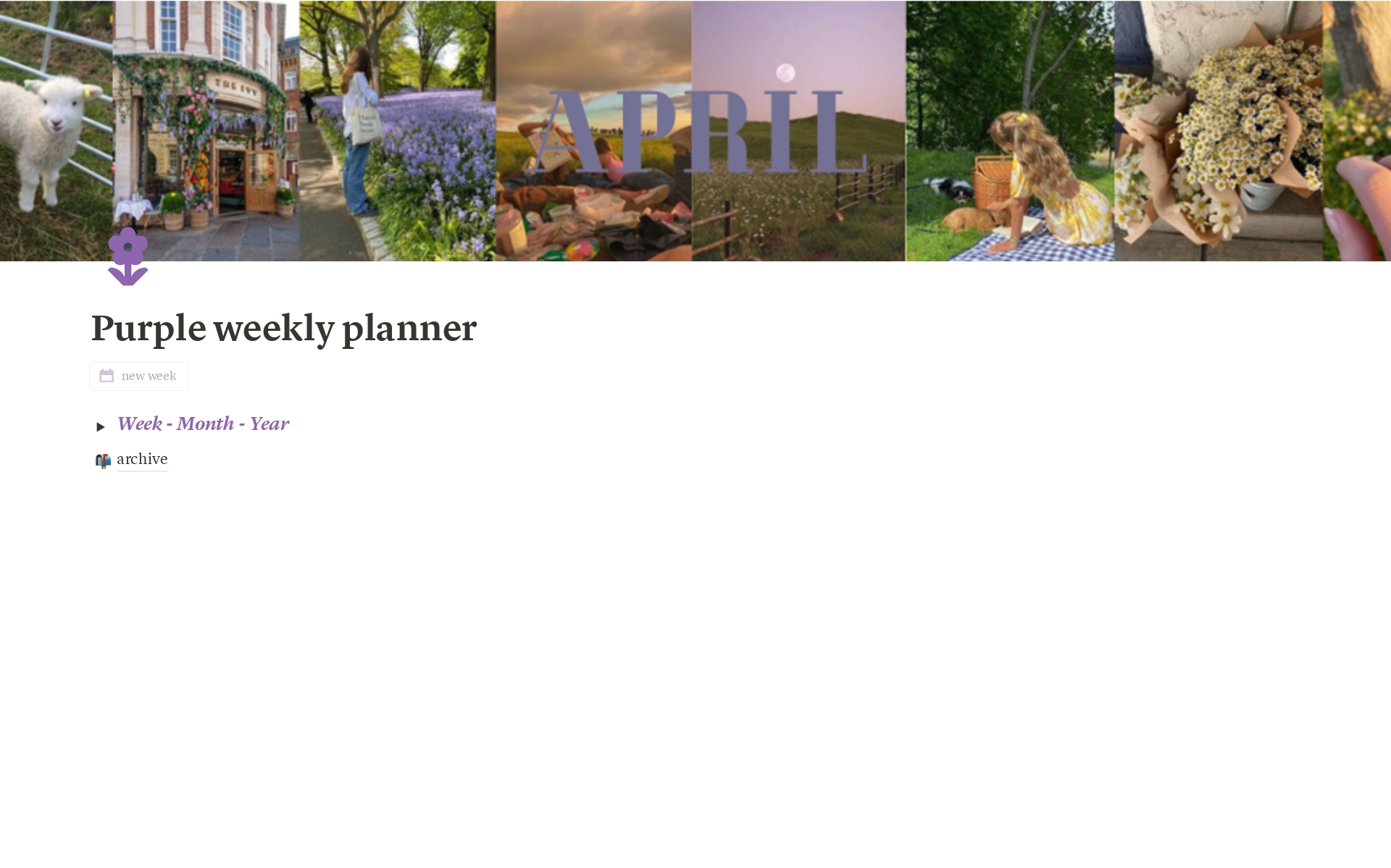 A template preview for Purple weekly planner