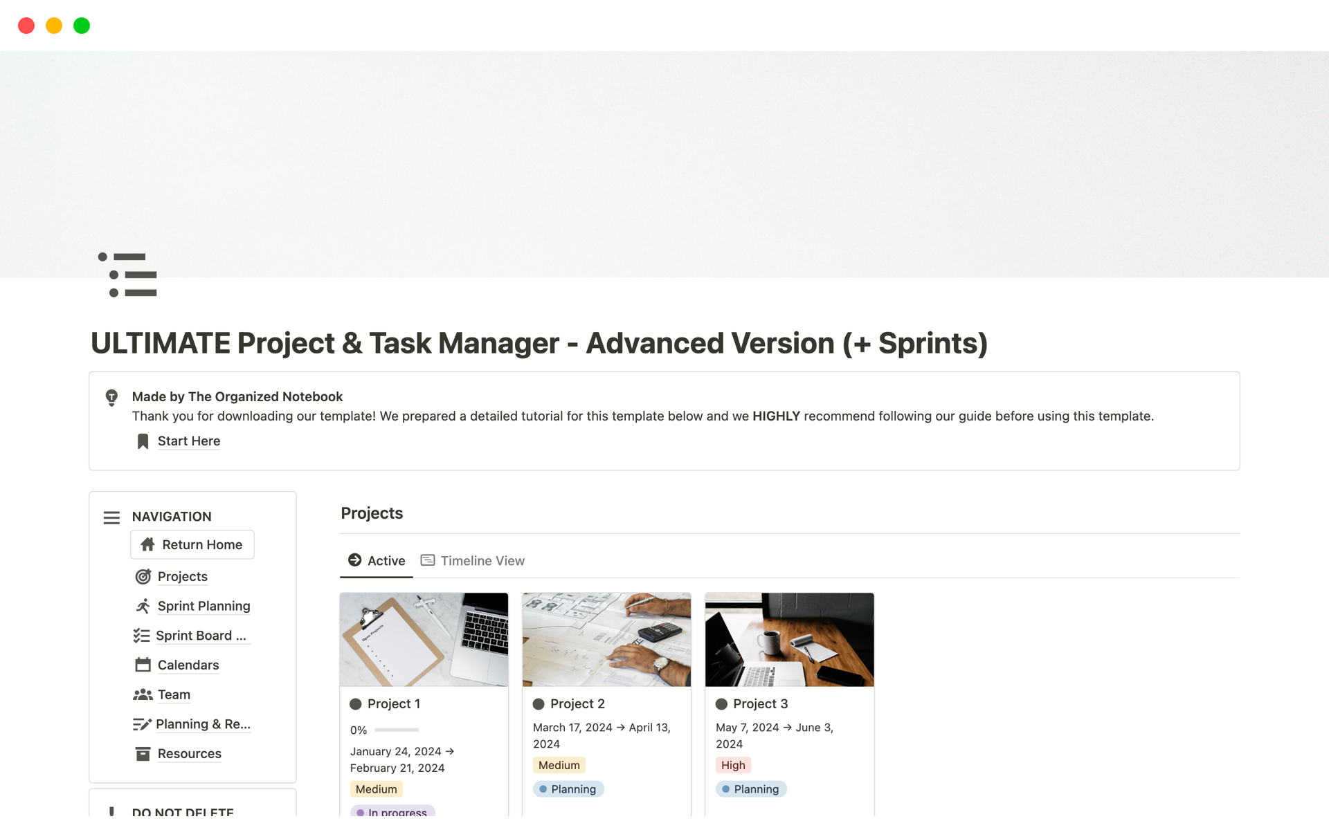 A template preview for ULTIMATE Project & Task Manager - Advanced Version