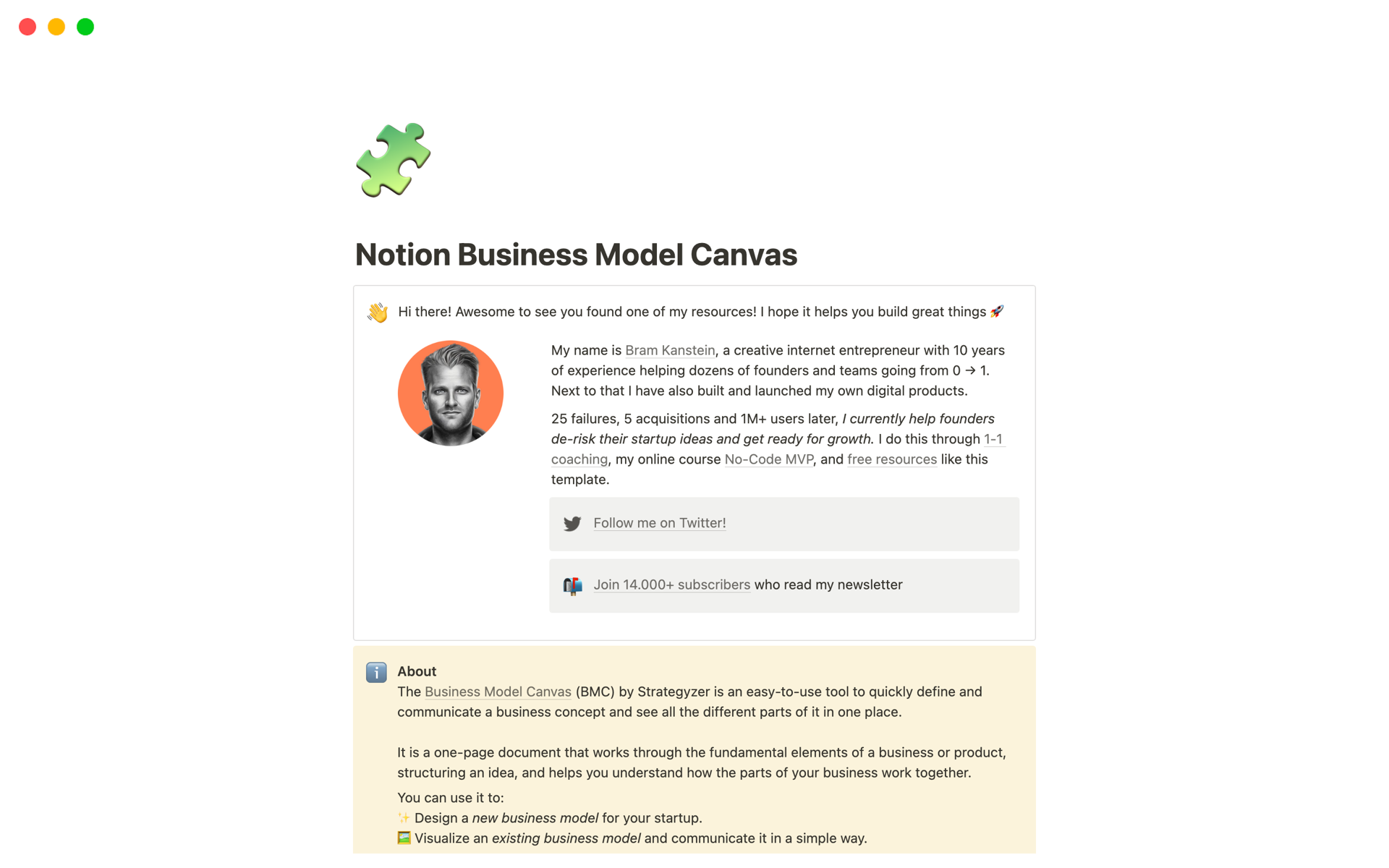 Notion Business Model Canvas Notion Template