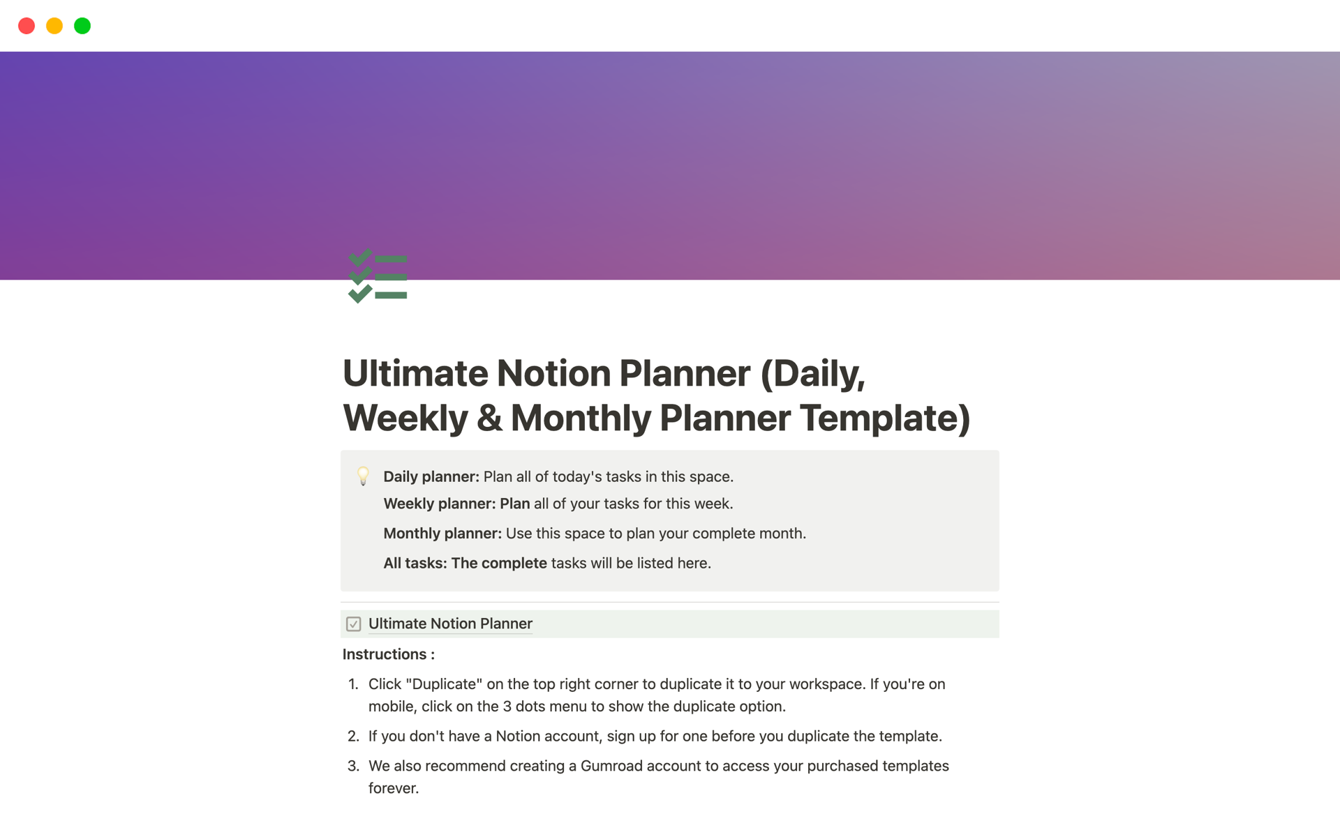 A template preview for Ultimate Planner (Daily, Weekly & Monthly Planner)