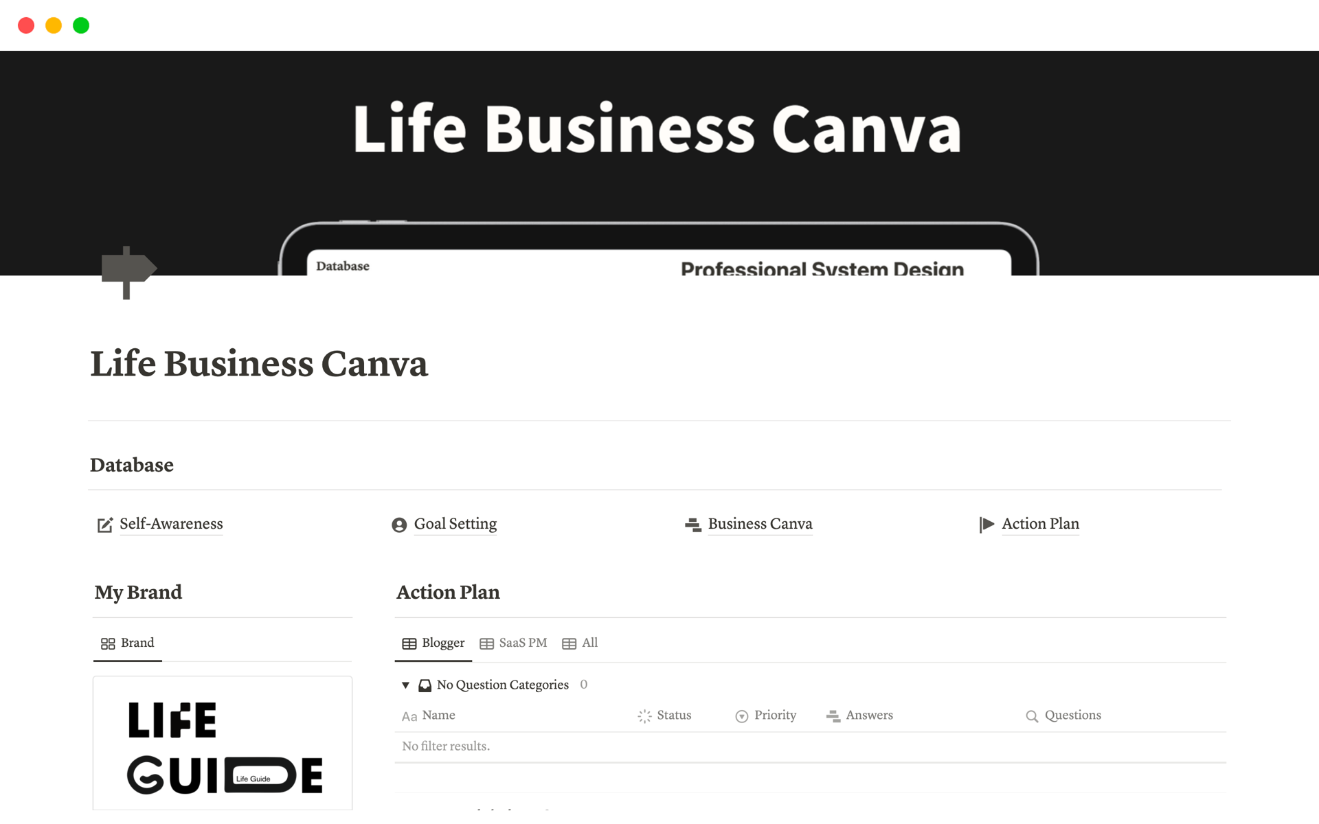 A template preview for Life Business Canva