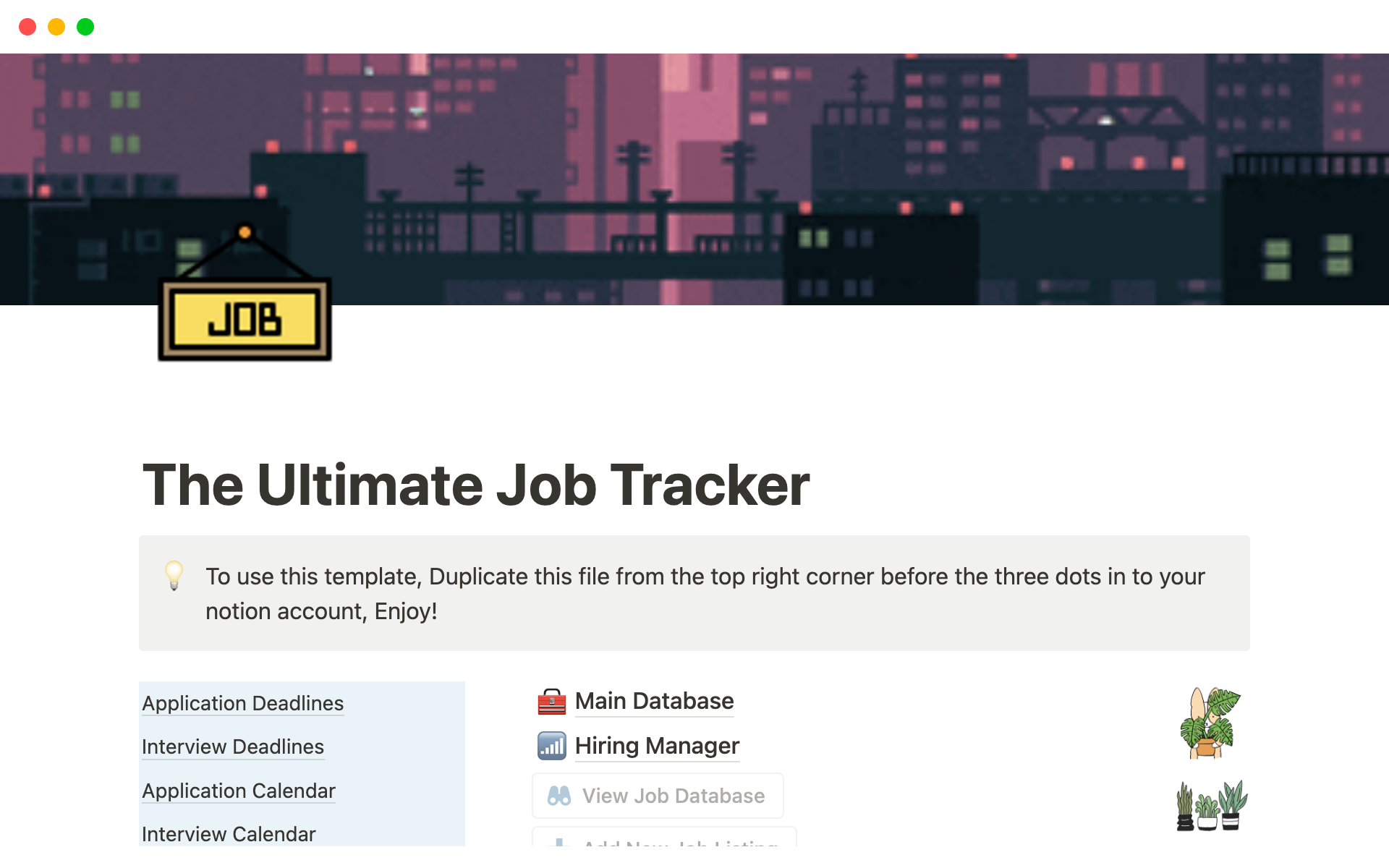 A template preview for Job Application Tracker