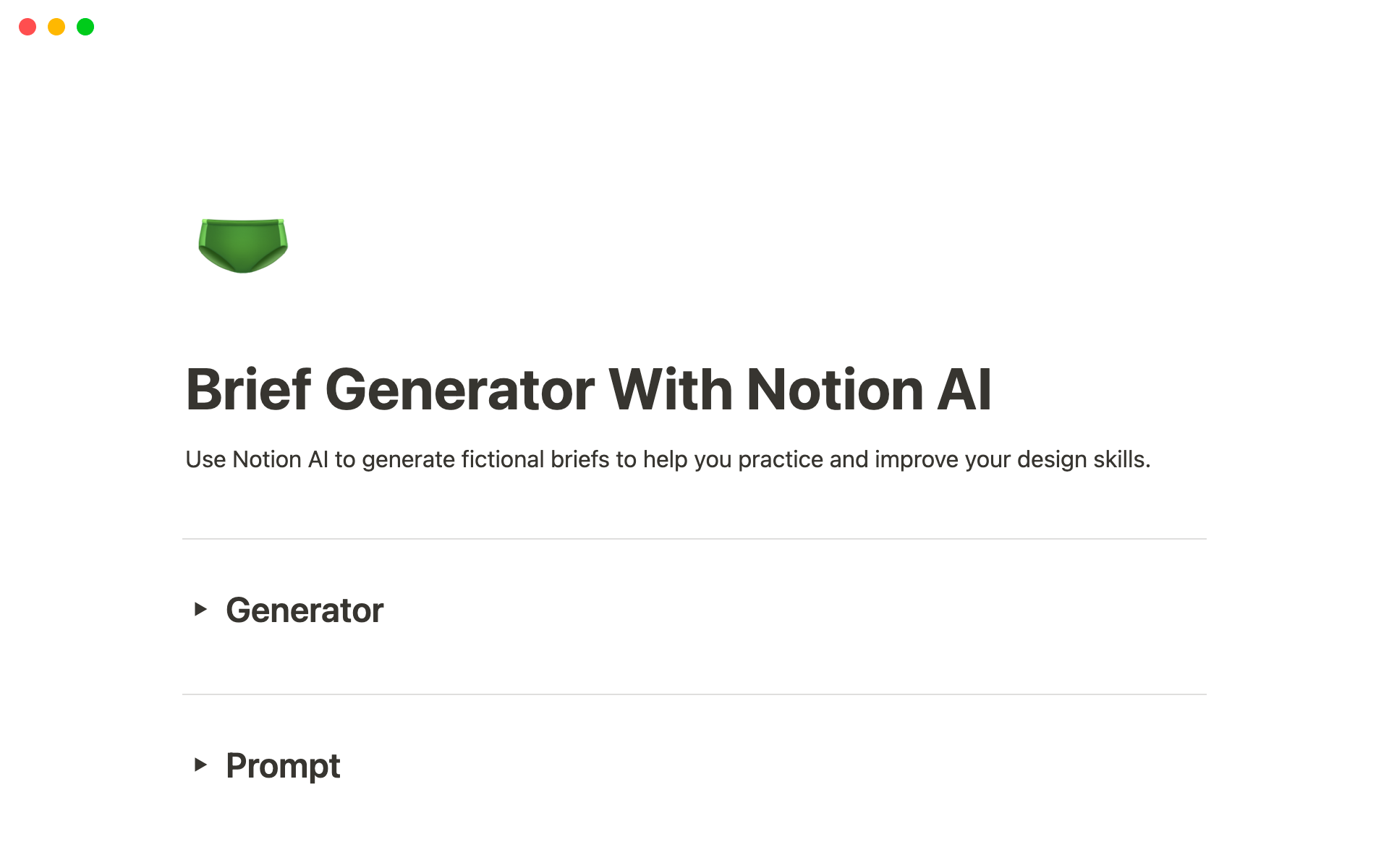A template preview for Brief Generator With Notion AI