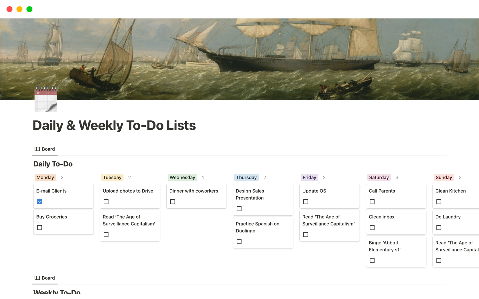 Daily & Weekly To-Do Listsのテンプレートのプレビュー