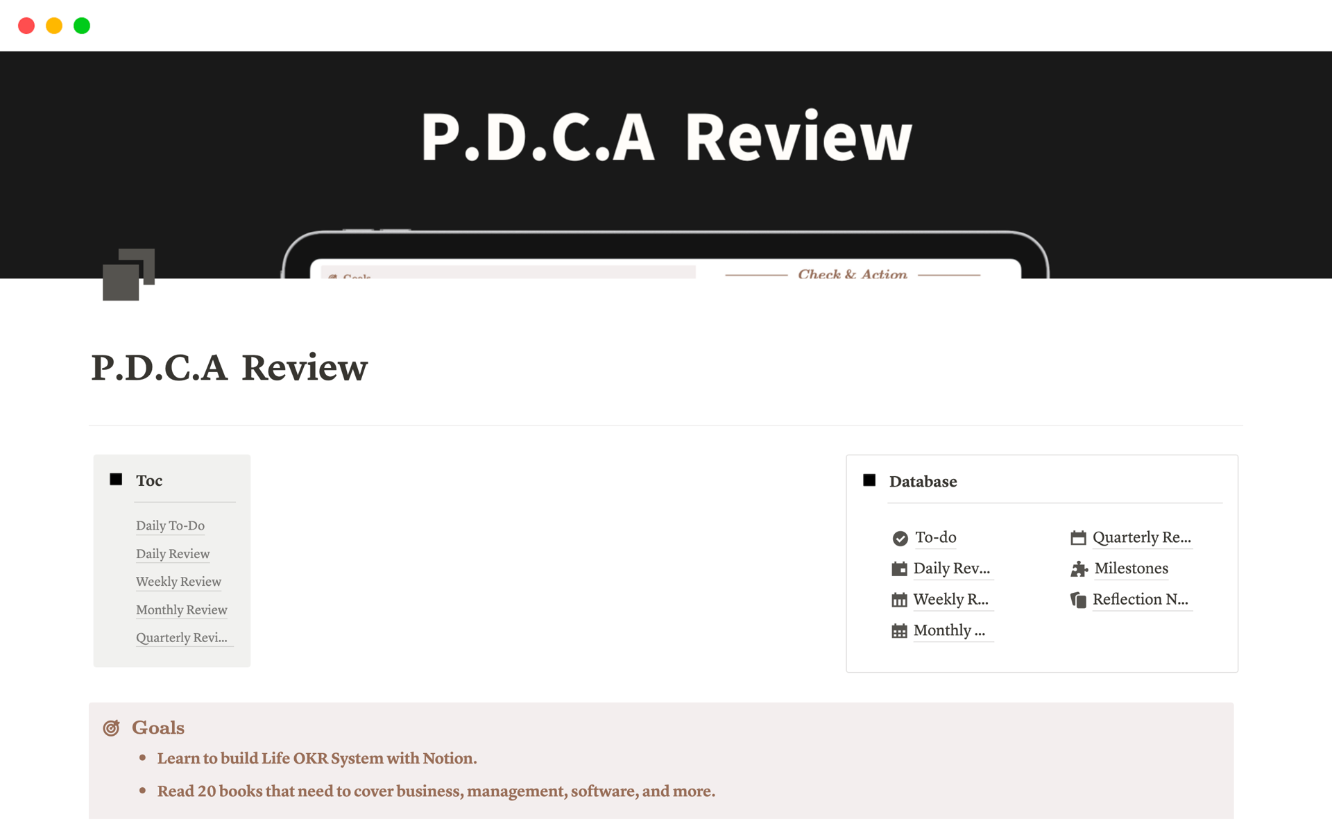 A template preview for P.D.C.A  Review