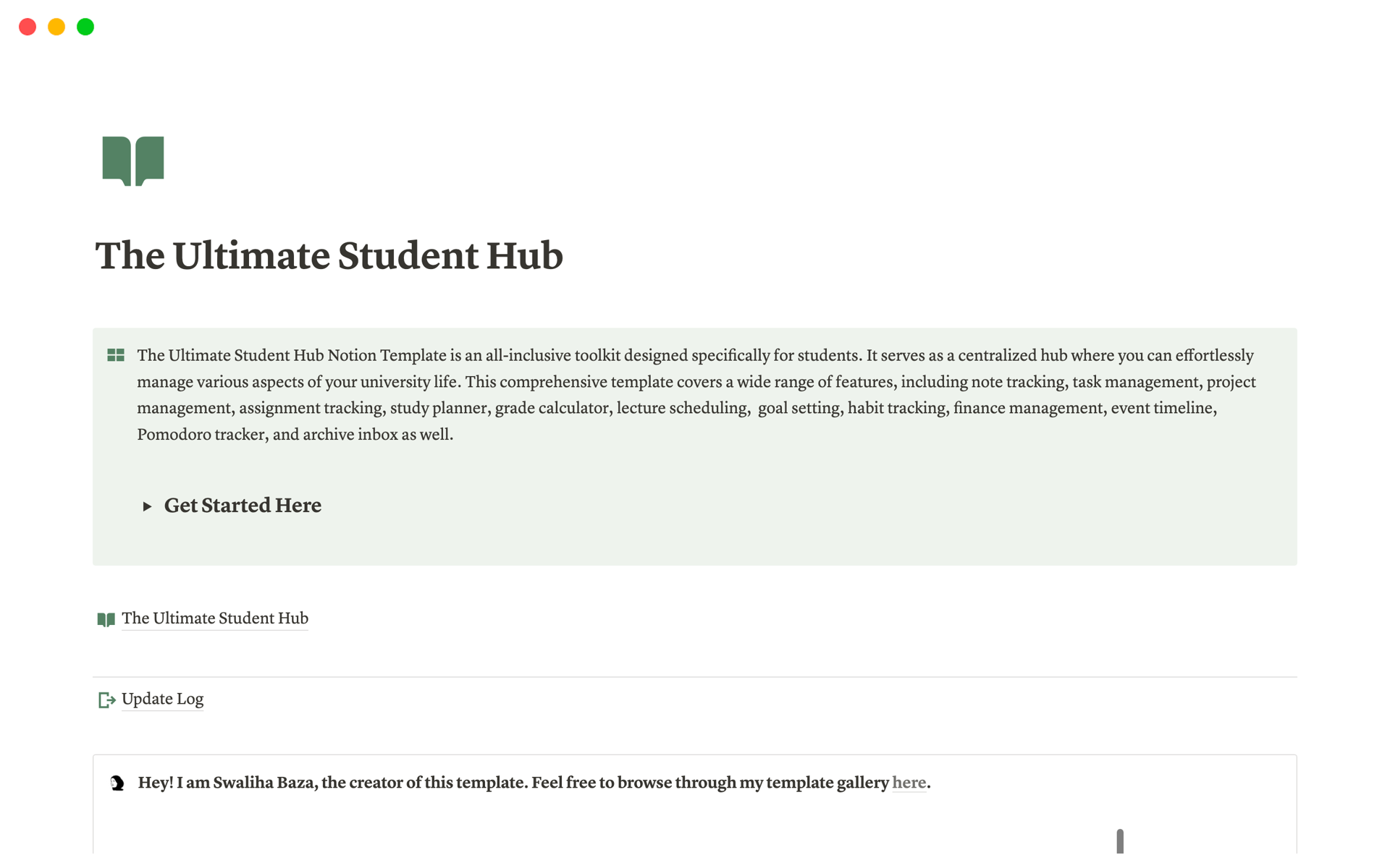 En forhåndsvisning av mal for The Ultimate Student Hub