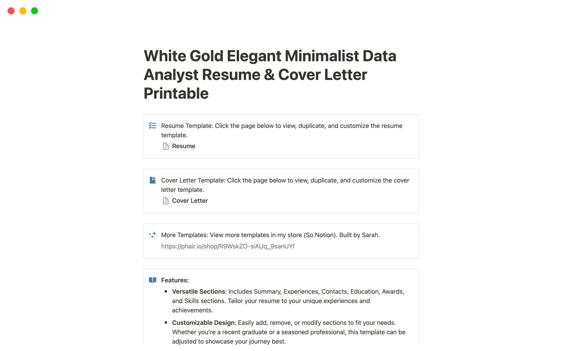 A template preview for Elegant Minimalist Resume & Cover Letter