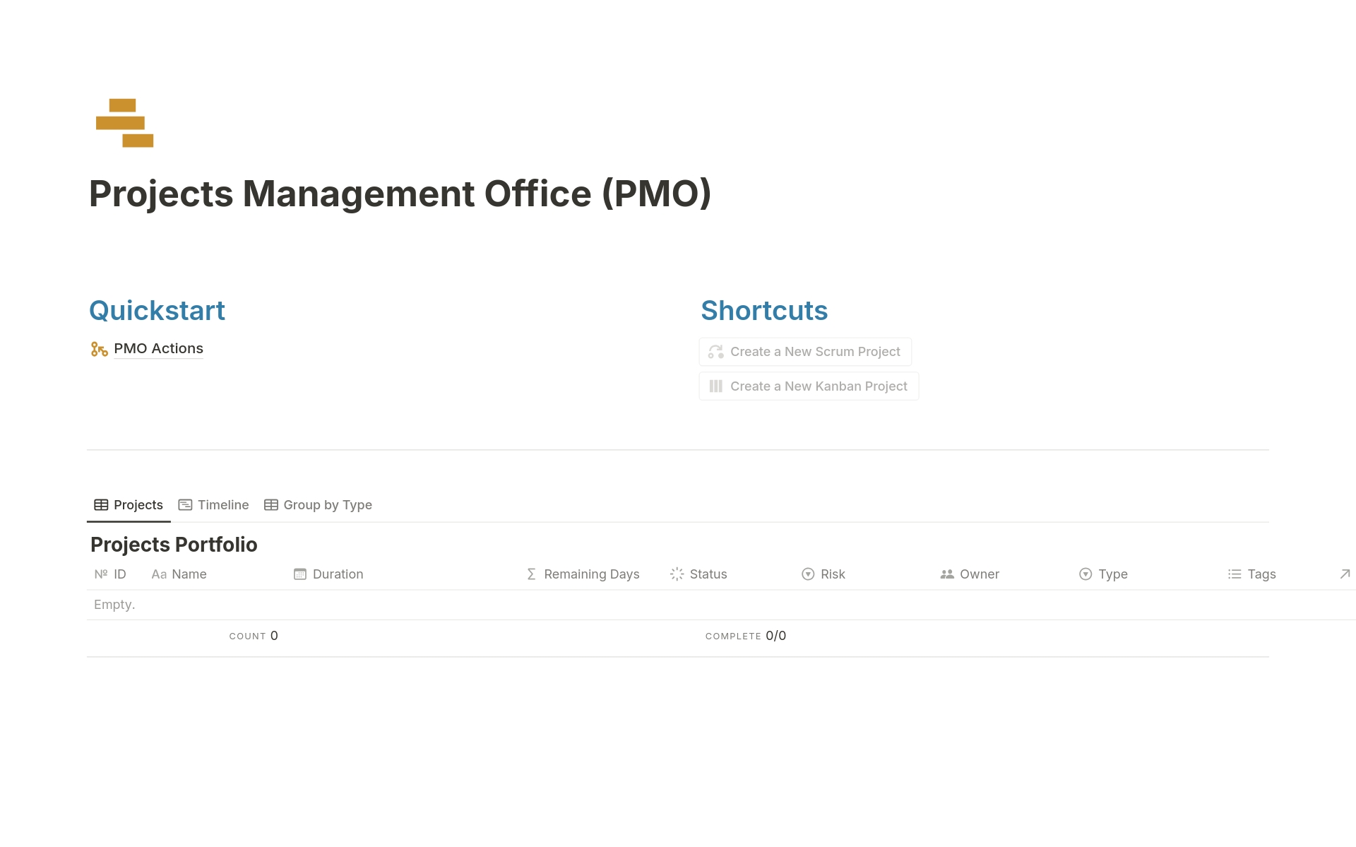 Uma prévia do modelo para Ultimate Project Management Office (PMO)