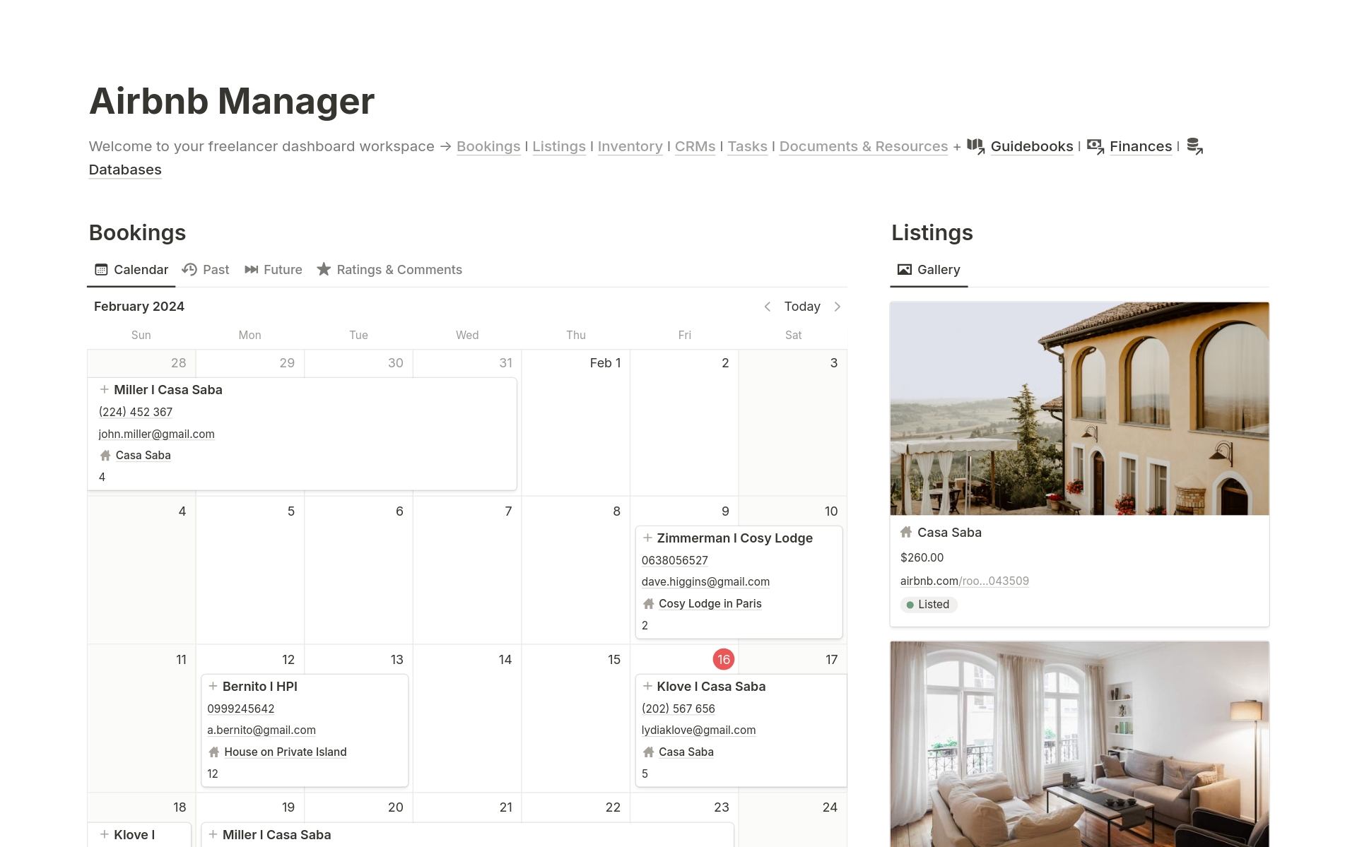 A template preview for Airbnb Manager