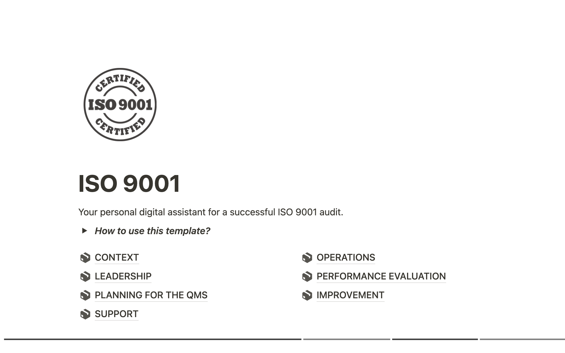 Uma prévia do modelo para ISO 9001 - audit assistant