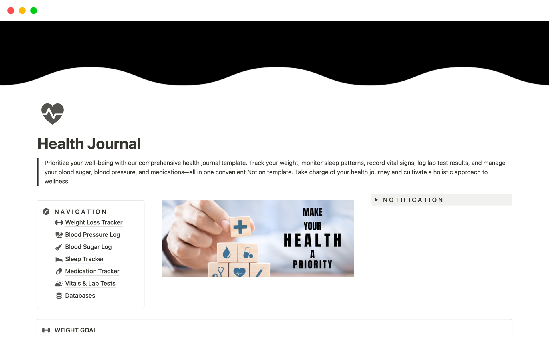 Vista previa de plantilla para Health Journal