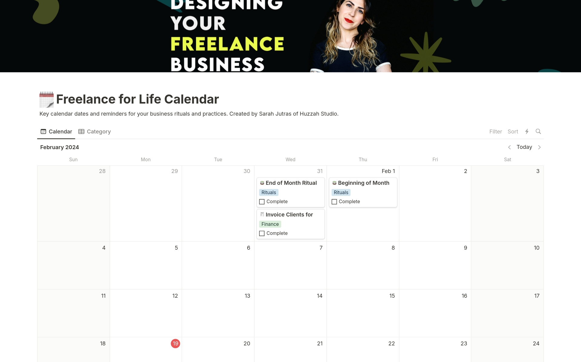 This free Notion template is the calendar every freelancer needs, to not only stay organized in your business practices but to help establish your routines and rituals.