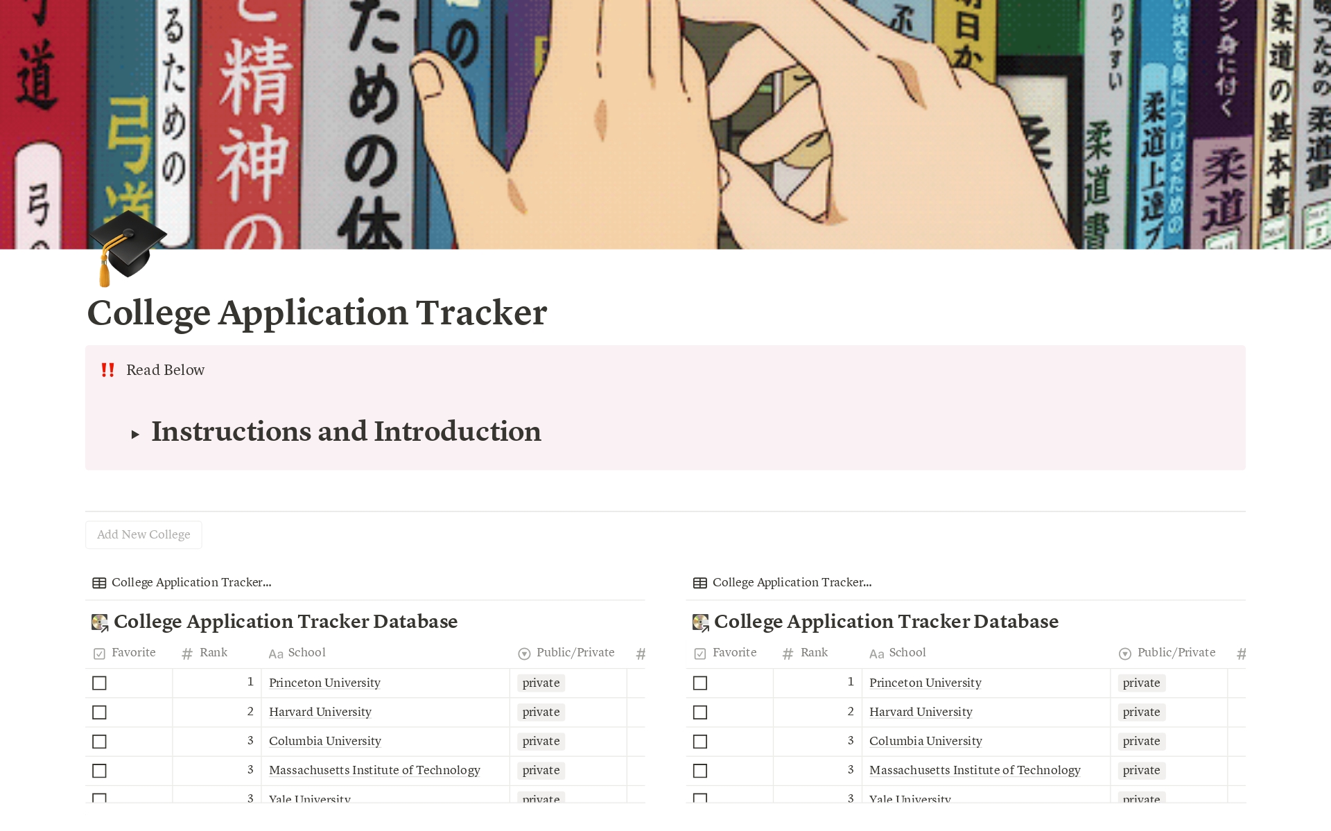 A template preview for College Tracker - Get to the School of Your Dreams