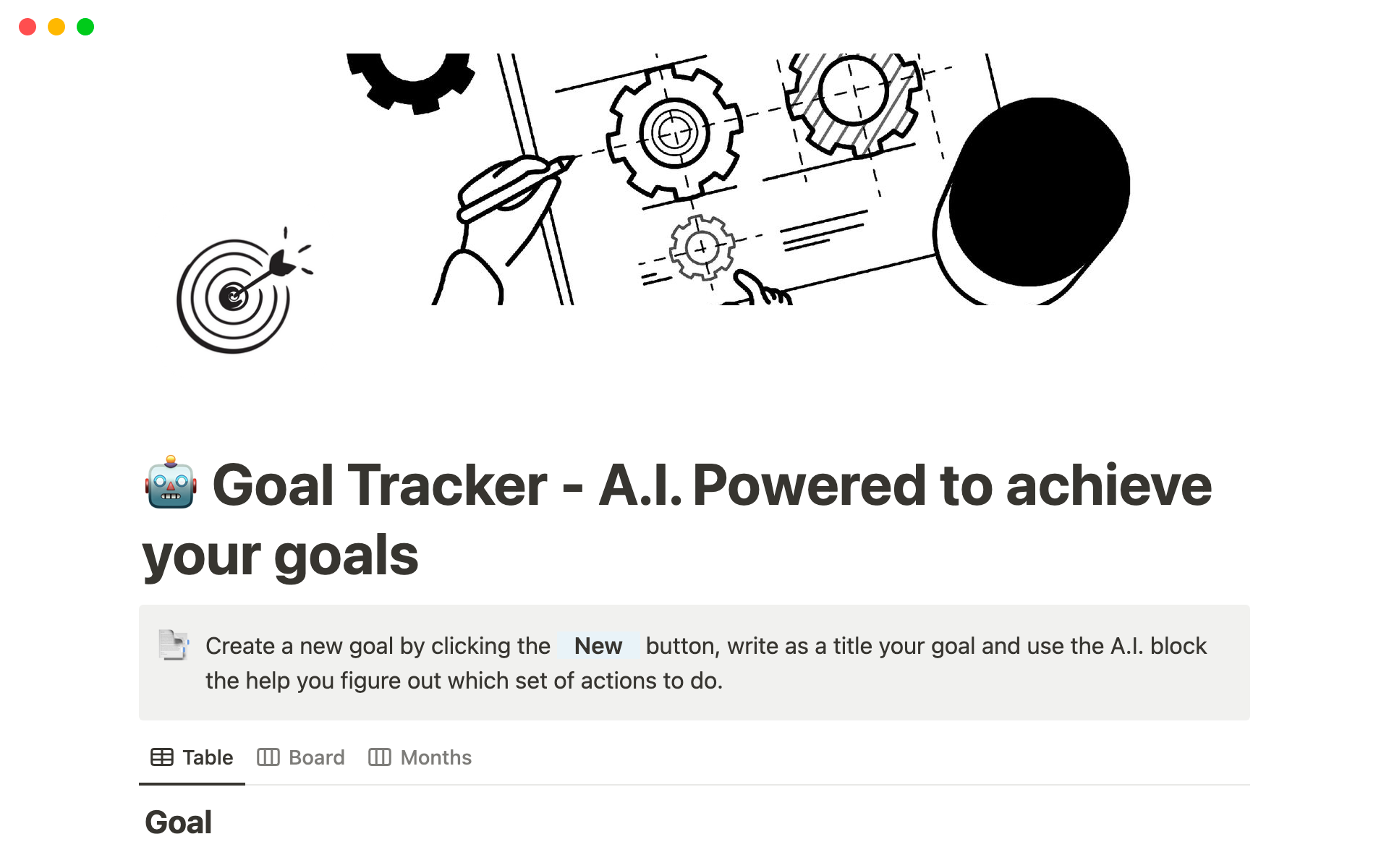 A template preview for Goal Tracker - A.I. Powered Template to achieve your goals