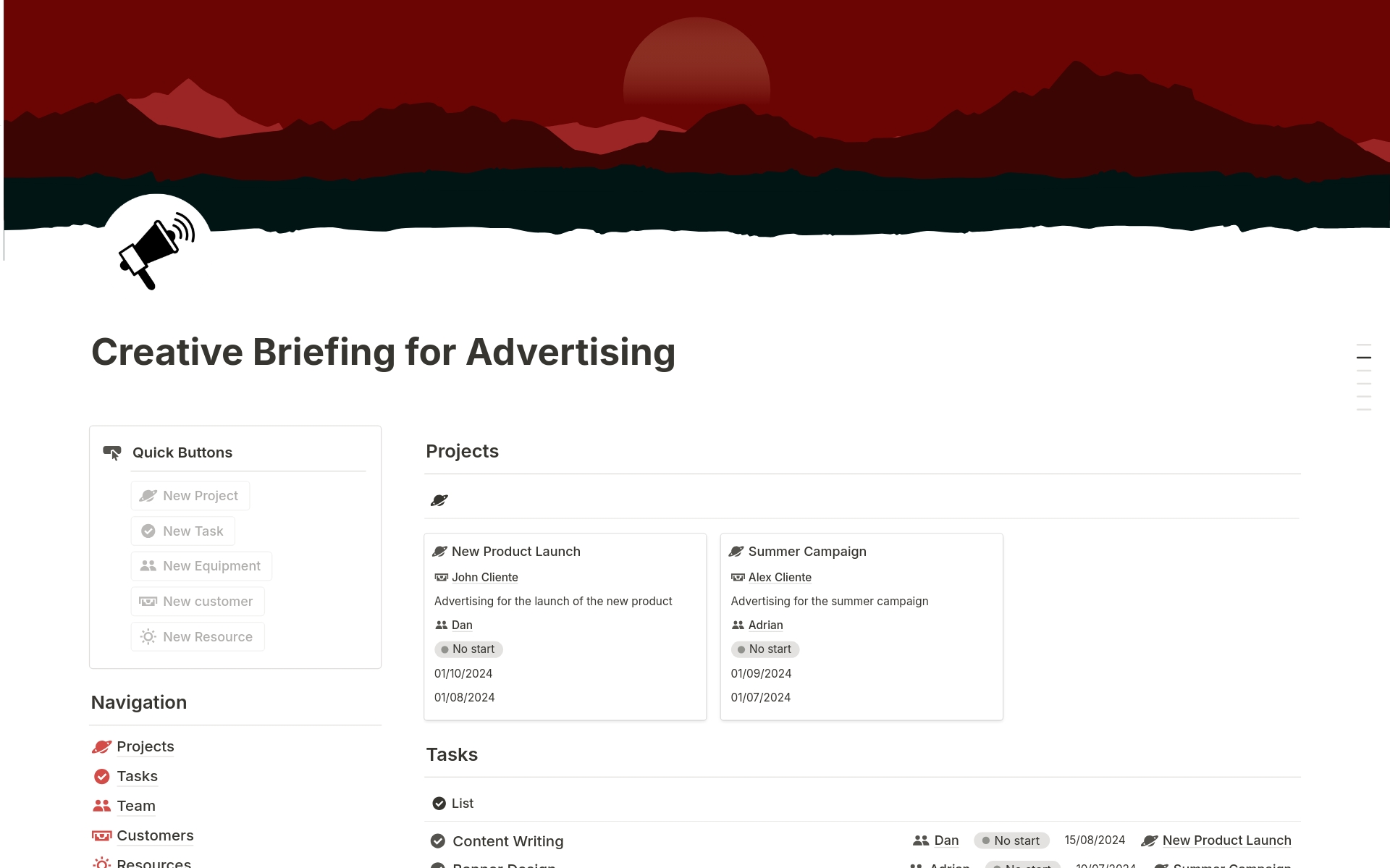 Creative Briefing for Advertising Notion Template