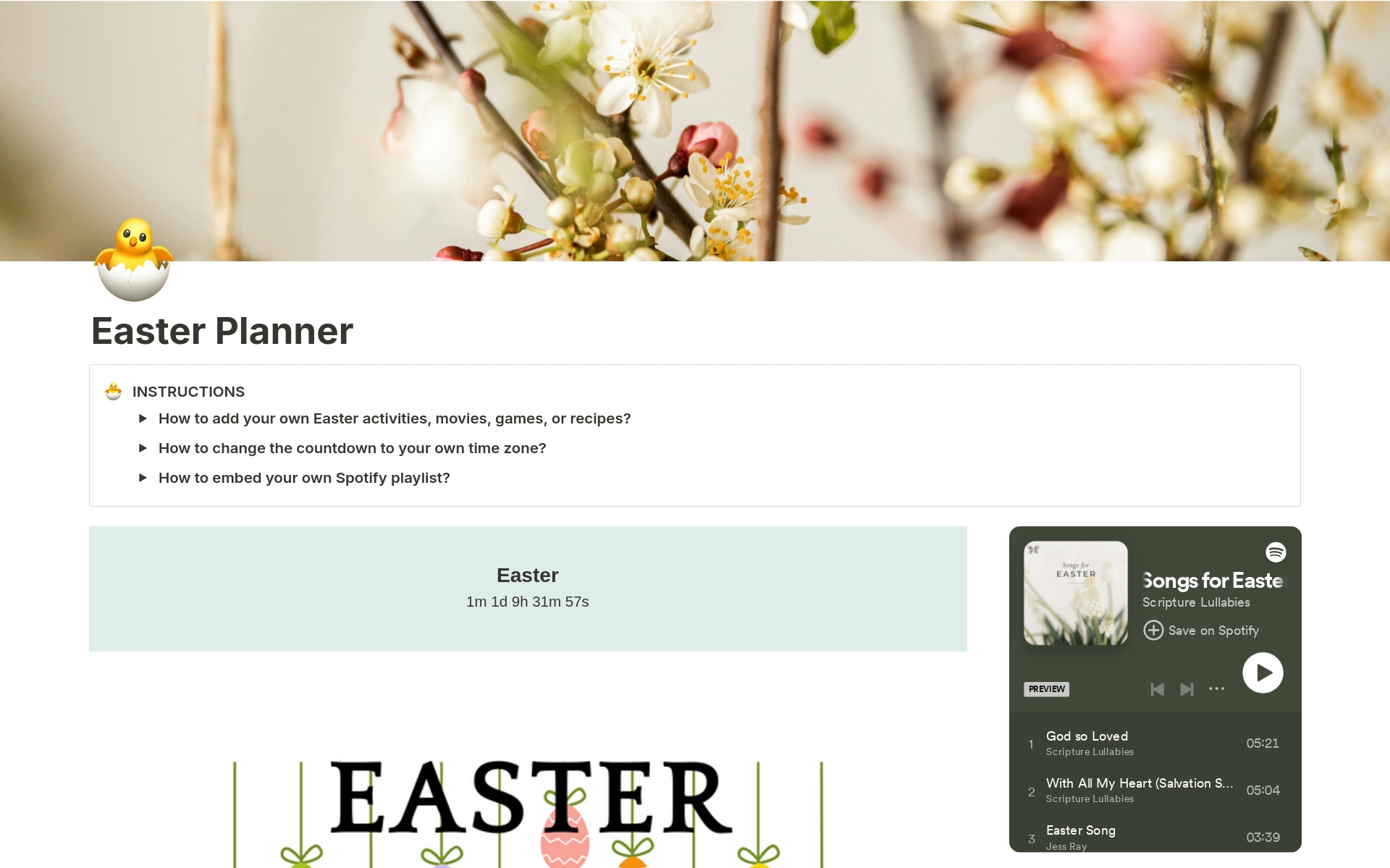 A template preview for Easter Planner