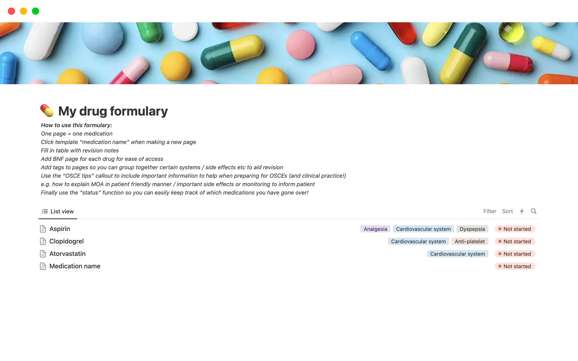 A template preview for My Drug Formulary