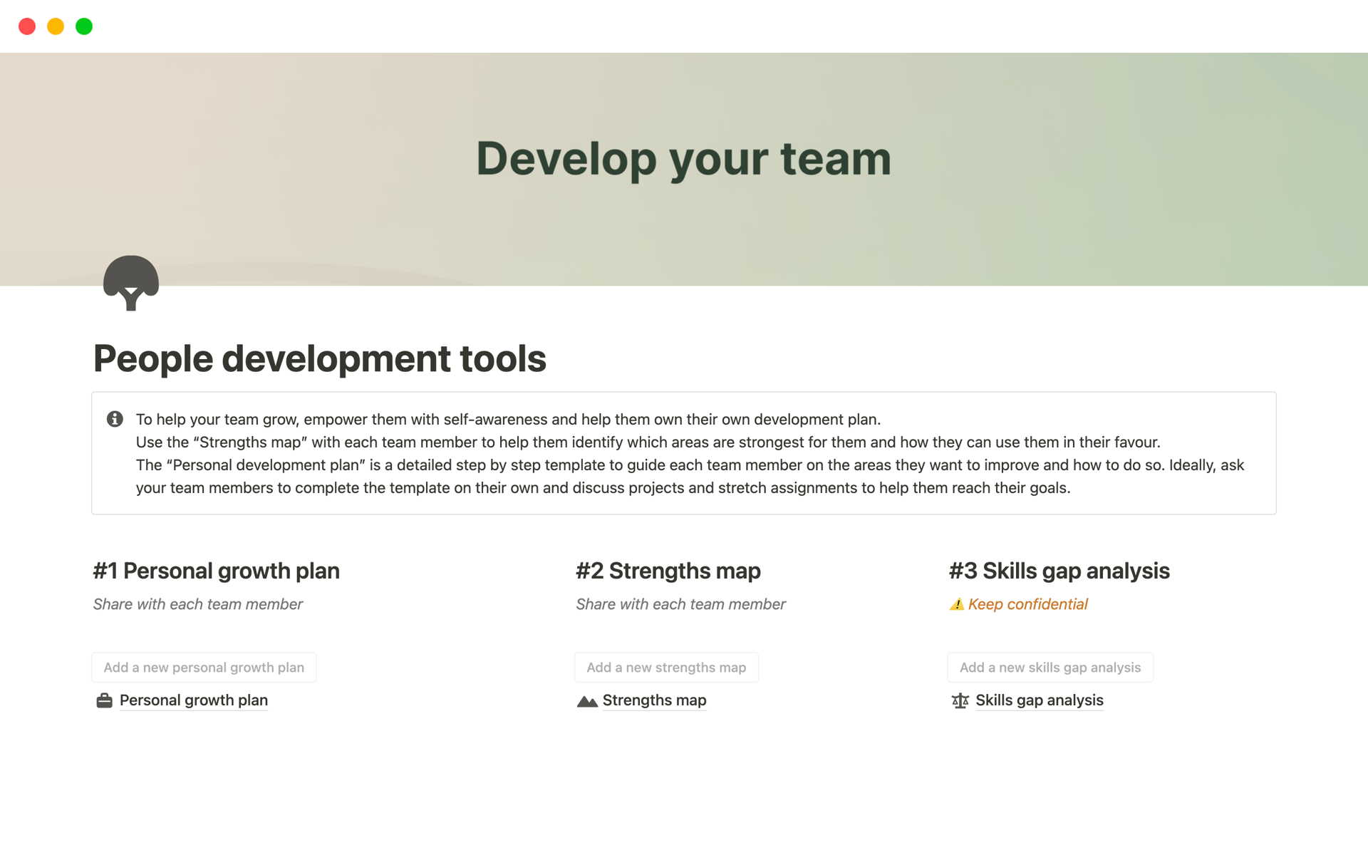 A template preview for People development tools 