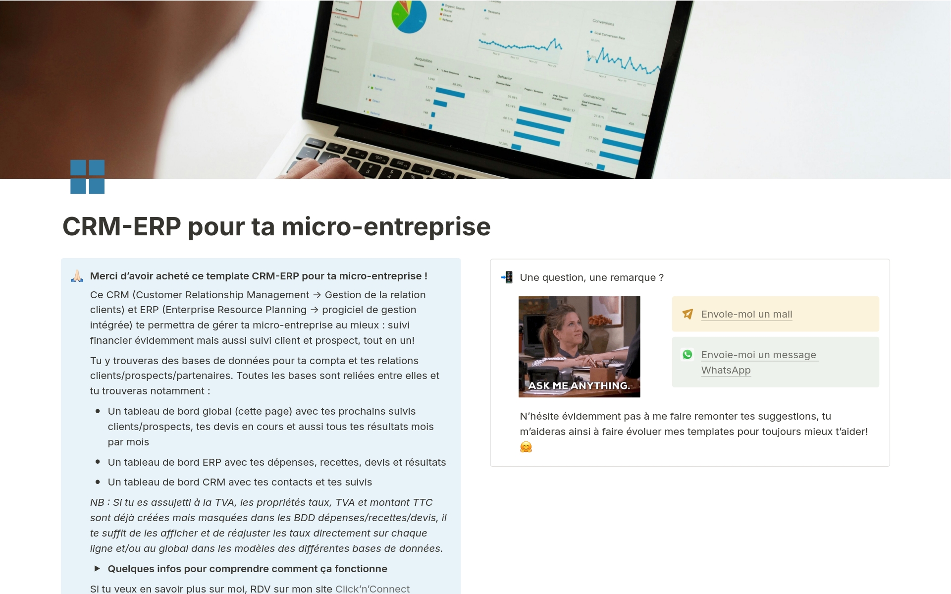 CRM-ERP pour ta micro-entrepriseのテンプレートのプレビュー