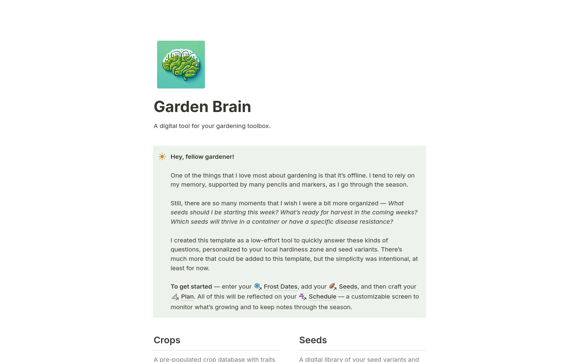 A template preview for Garden Brain