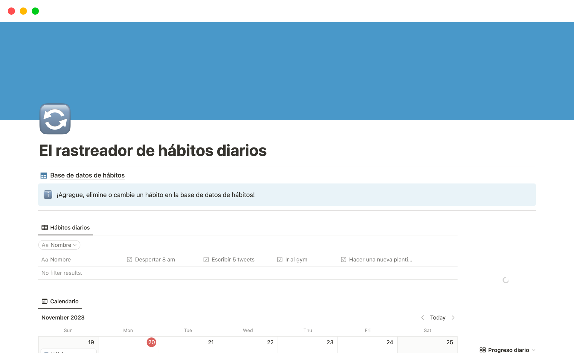 A template preview for El rastreador de hábitos diarios