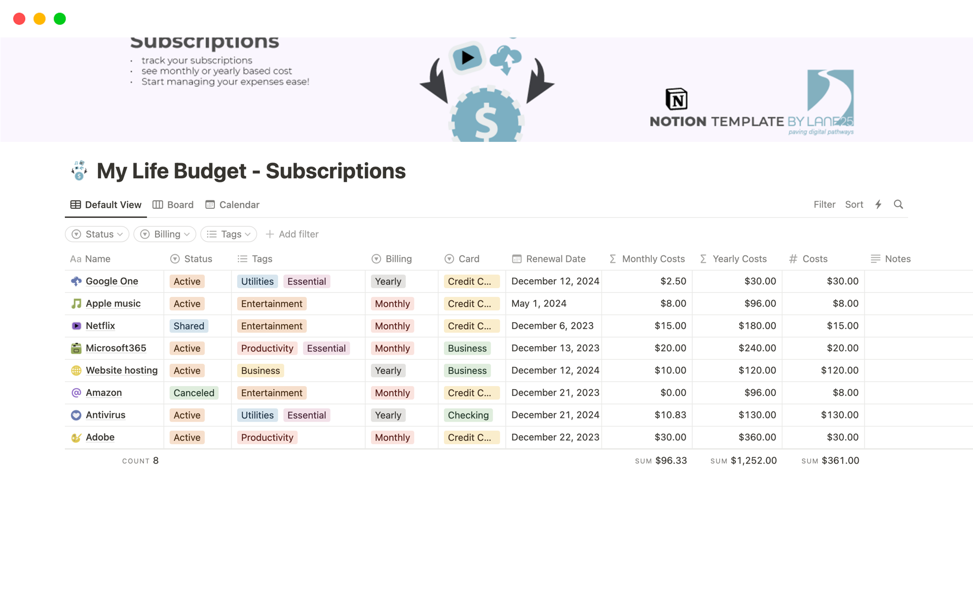 Track your subscriptions, see monthly or yearly based cost and start managing your expenses ease!