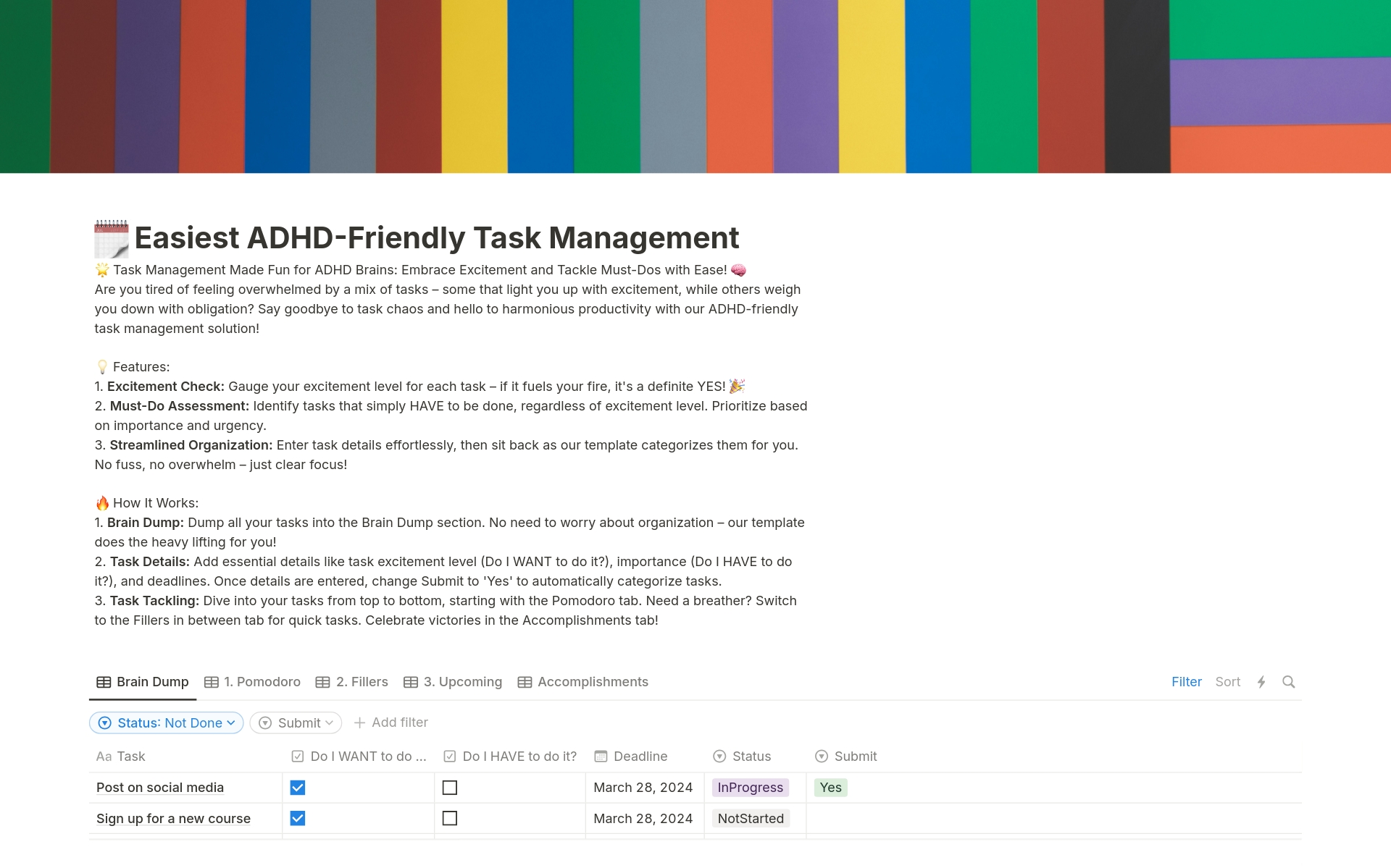 A template preview for Easiest ADHD-Friendly Task Management