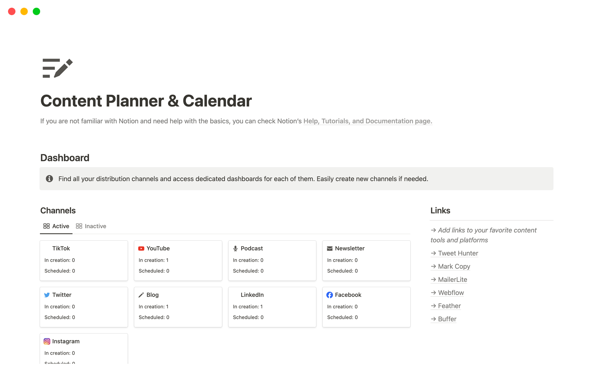 A template preview for Content Planner & Calendar