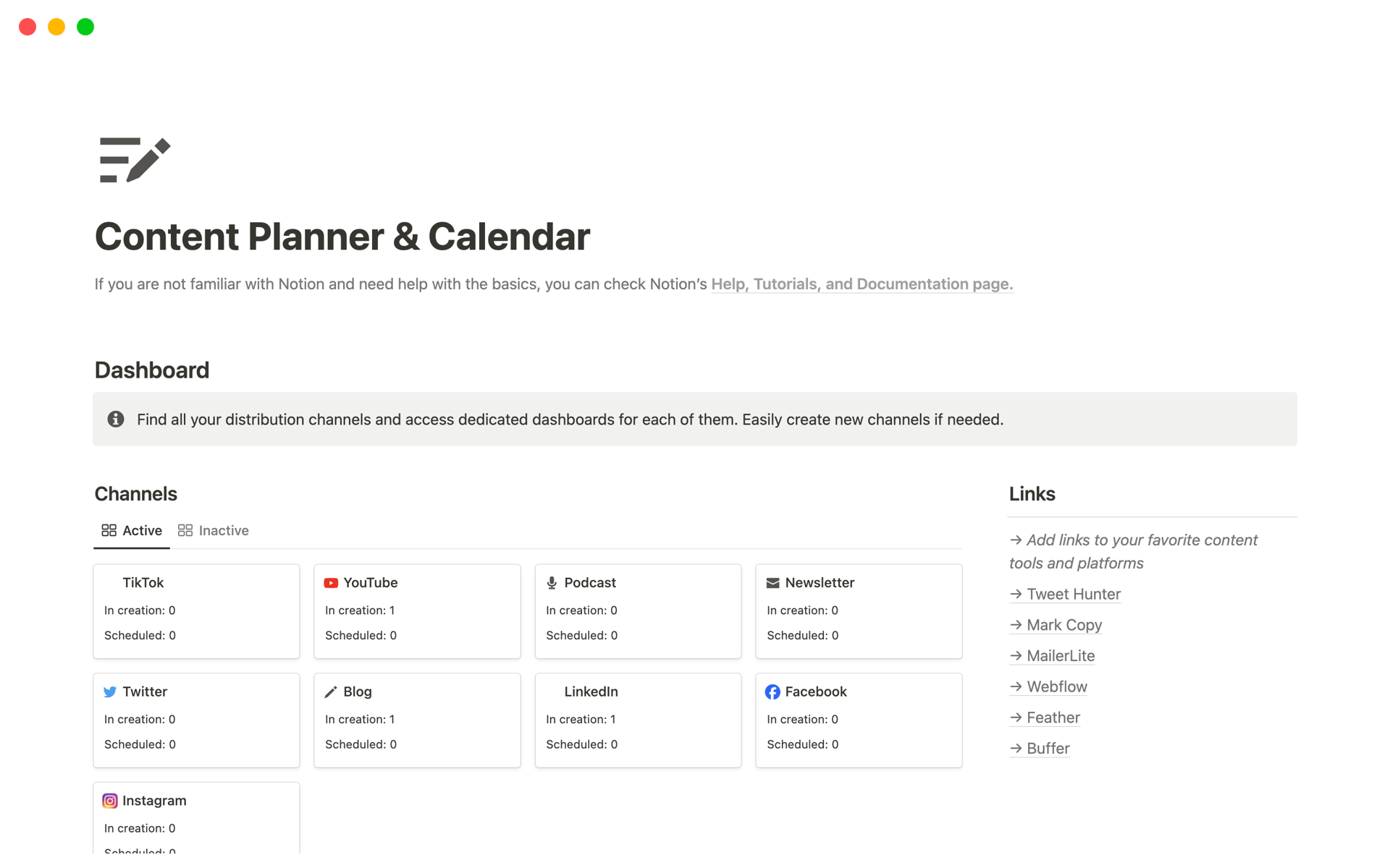 Content Planner & Calendarのテンプレートのプレビュー