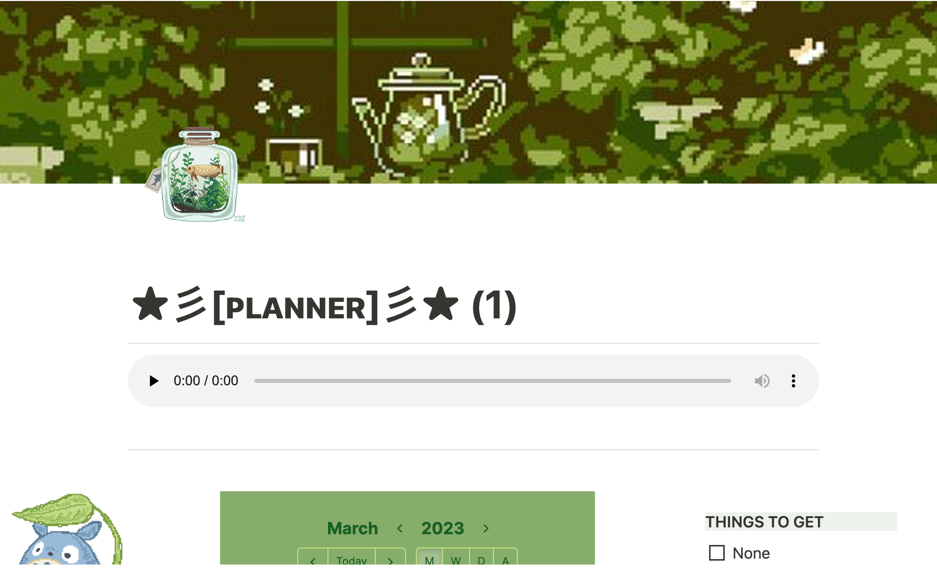 A template preview for Cozy Forest Planner