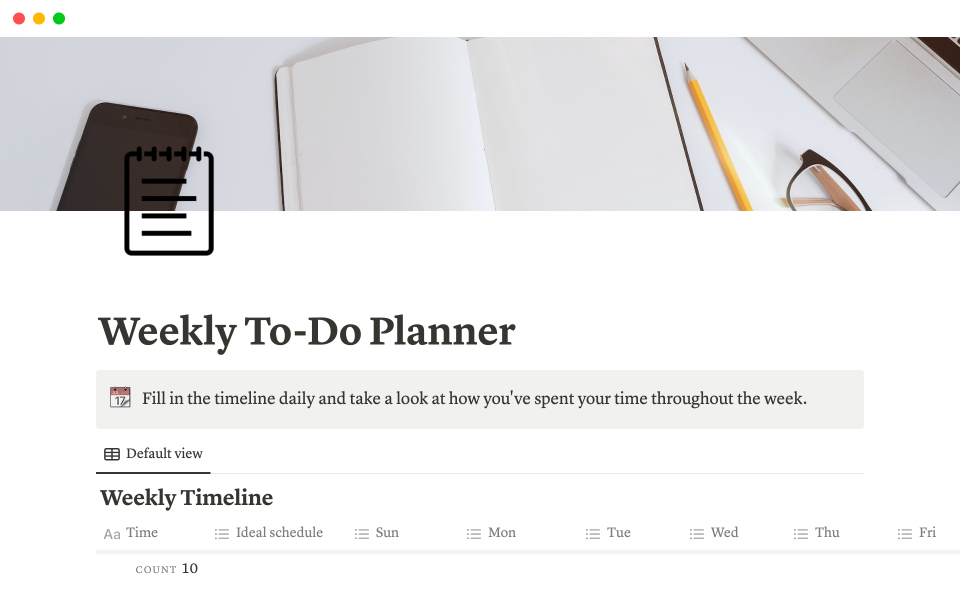 A template preview for Weekly To-Do Planner