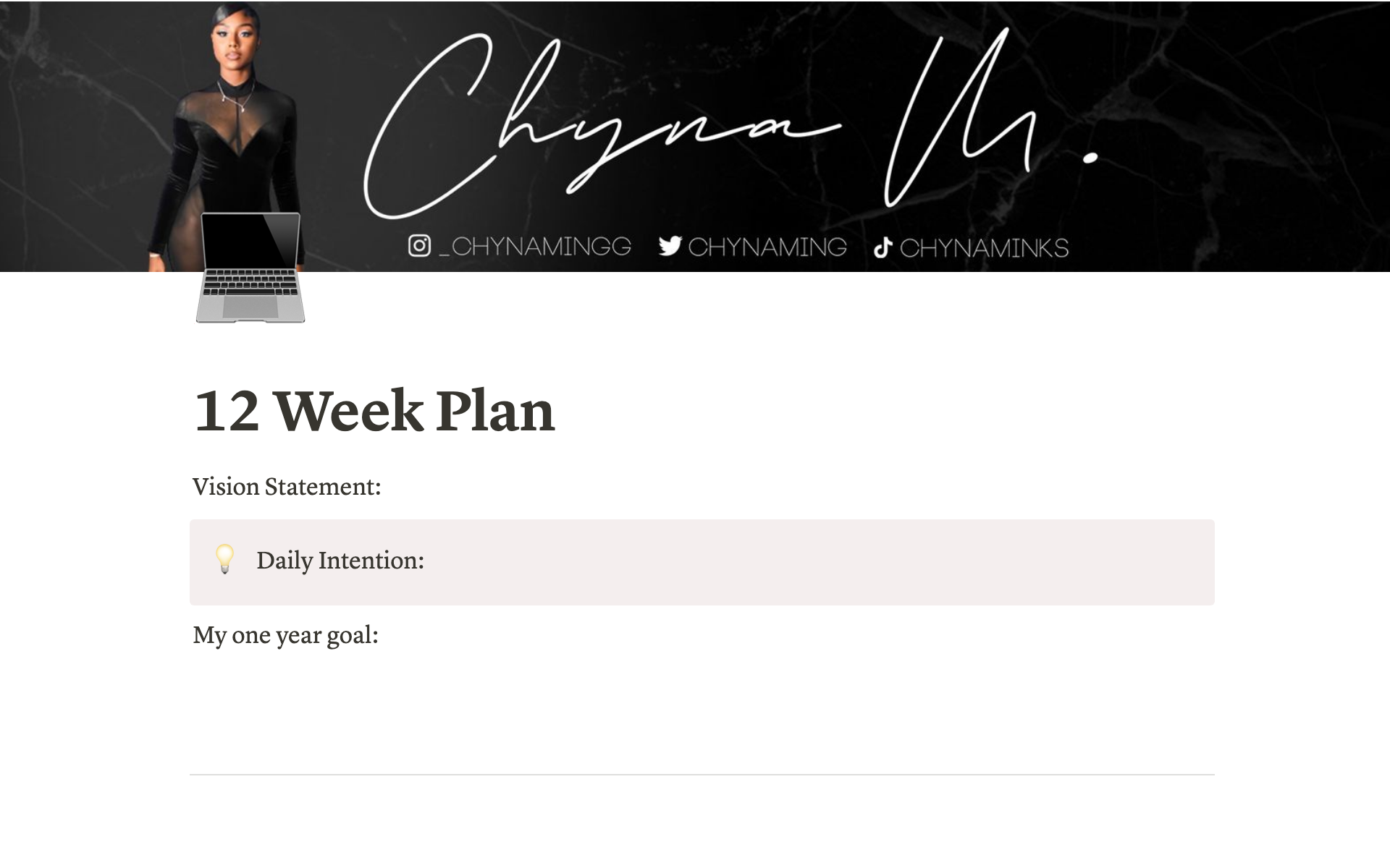 This template helps individuals build and navigate their 12 week plan, especially for the new year.
