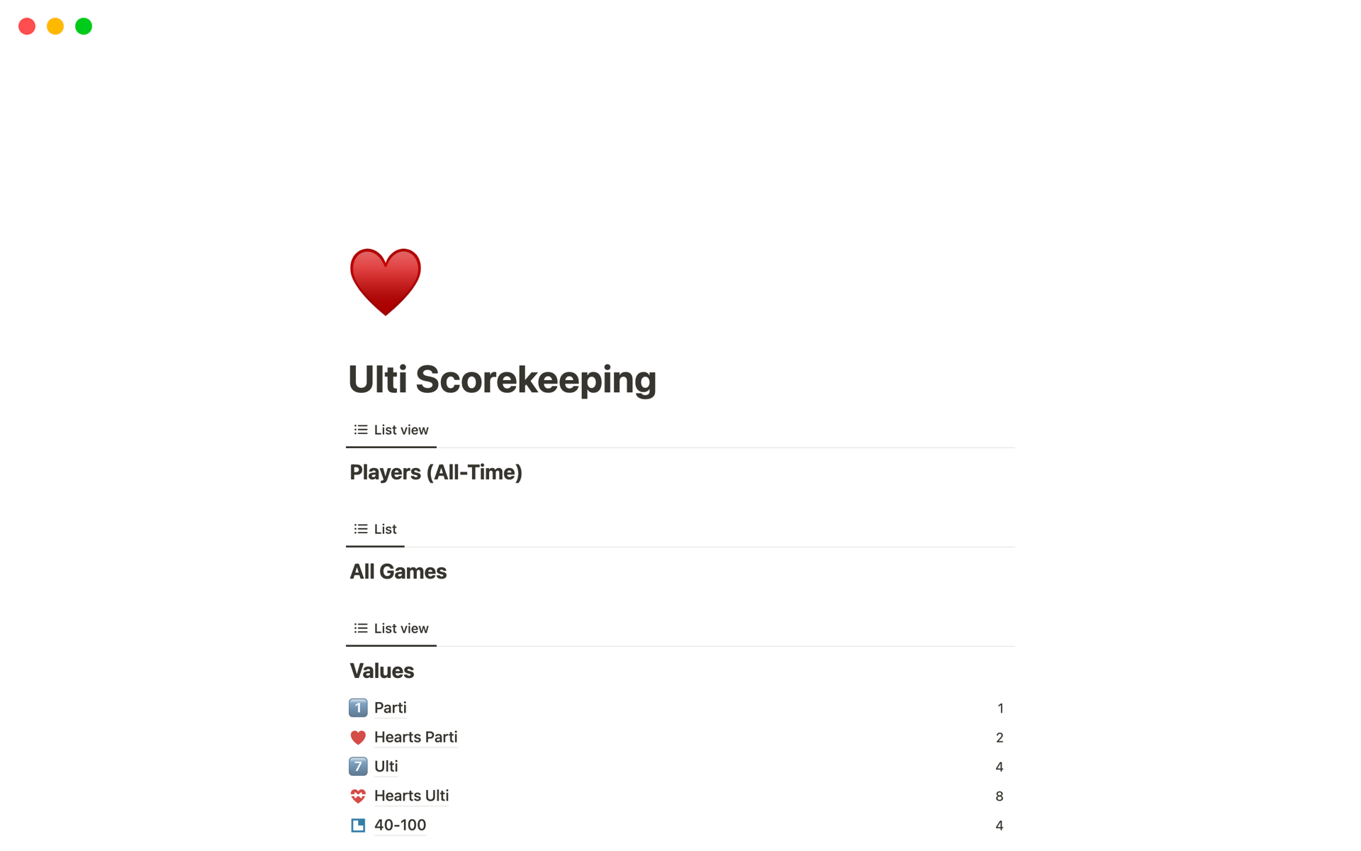 A template preview for Ulti Scorekeeping