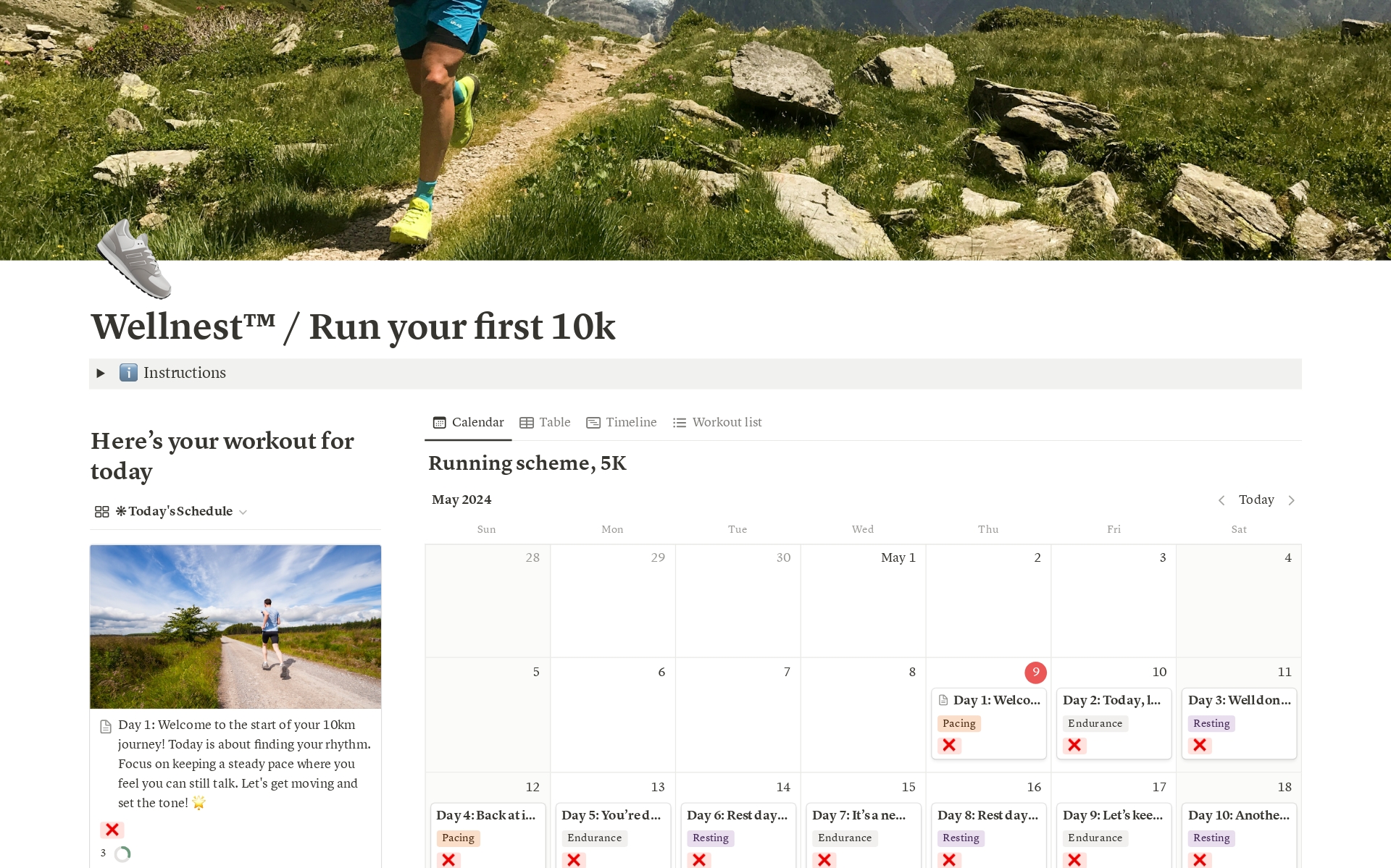 A template preview for Running coach V1.0 / Run 10k