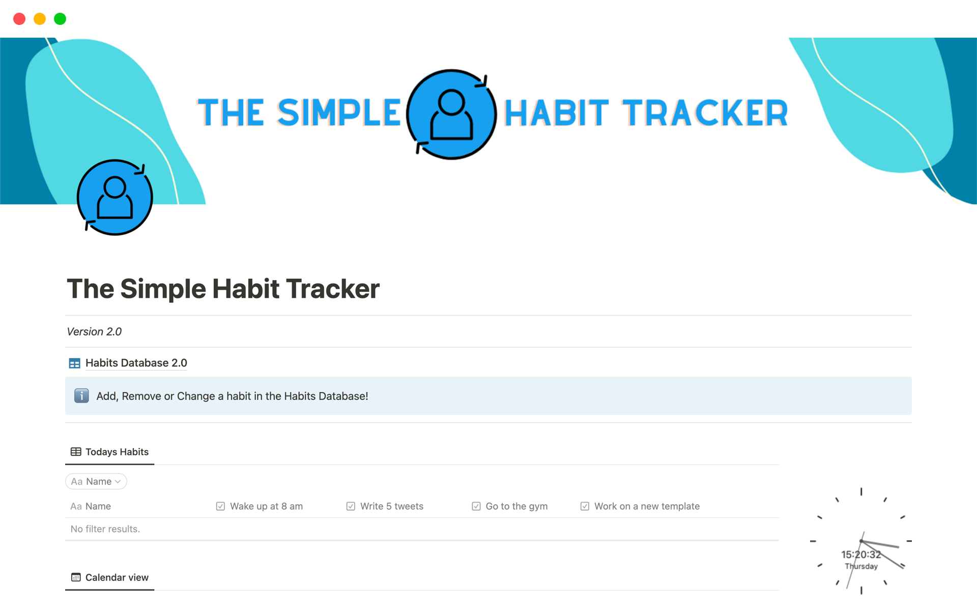 A template preview for The Simple Habit Tracker
