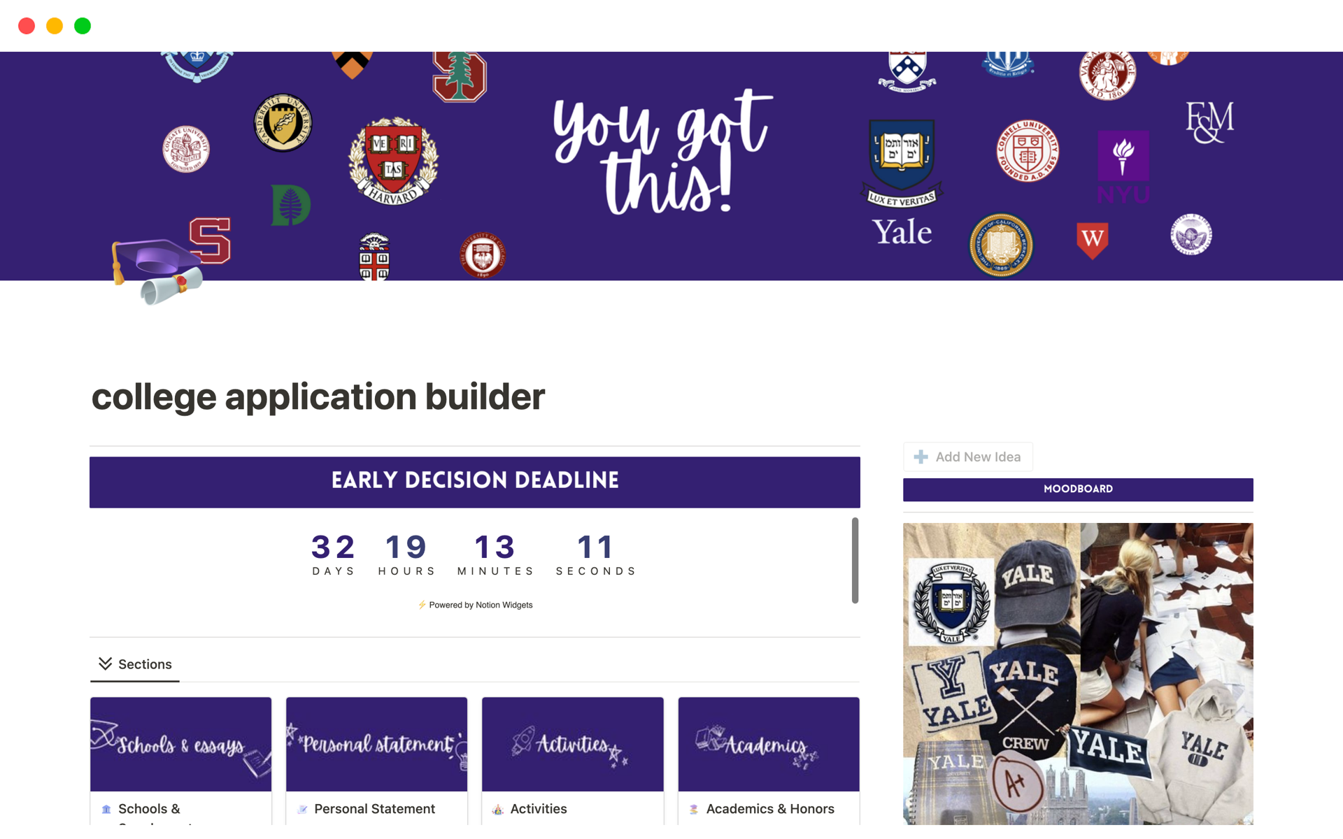 A template preview for College Application Builder (Ultimate)