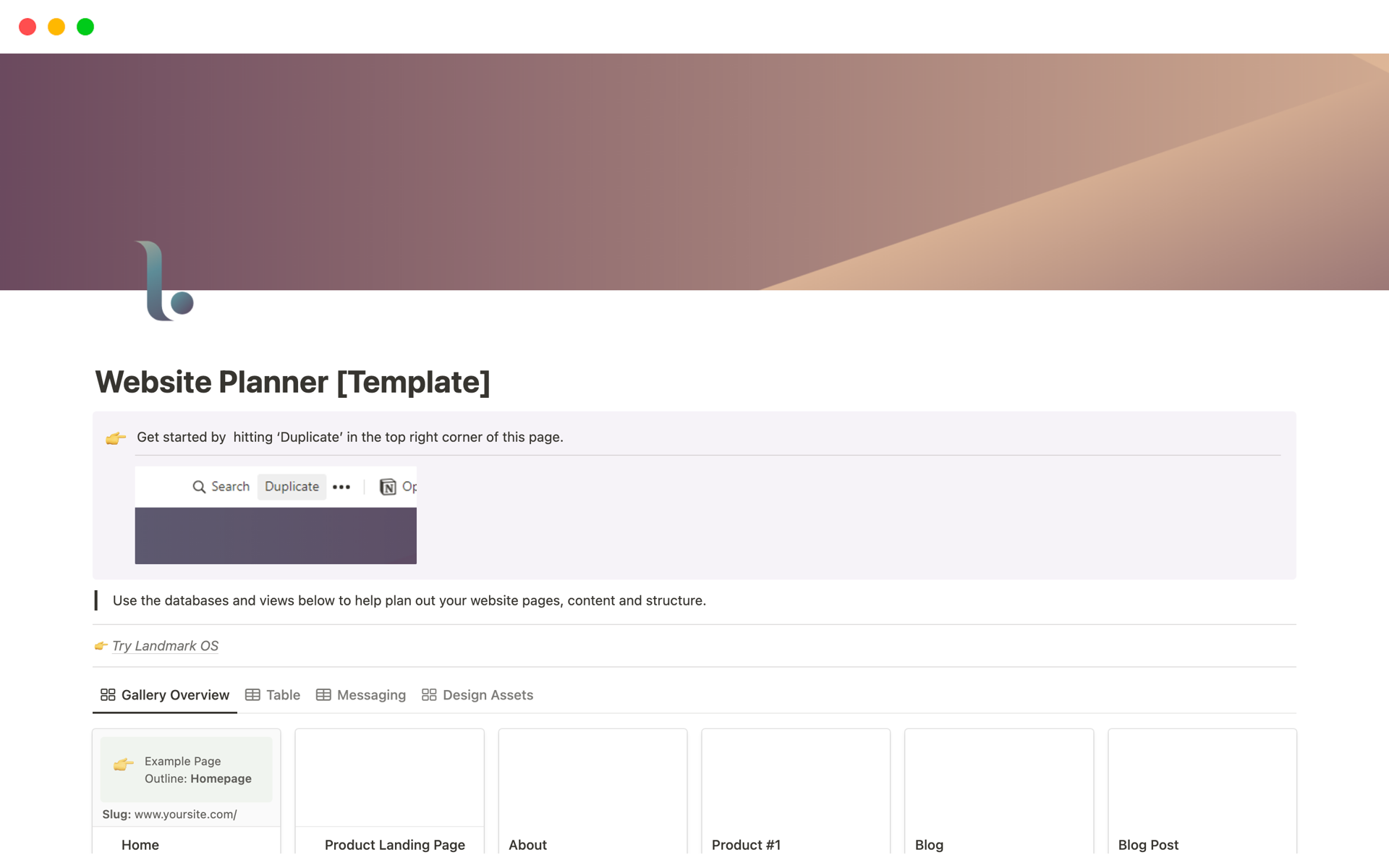 A template preview for Website Planner
