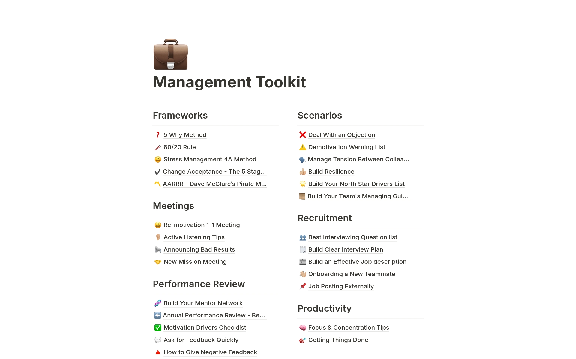 A template preview for Management Toolkit