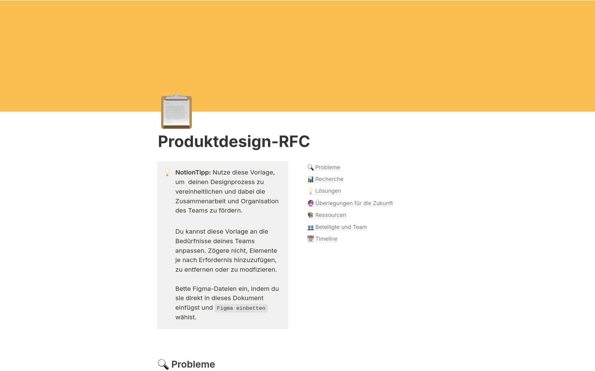 Eine Vorlagenvorschau für Produktdesign-RFC