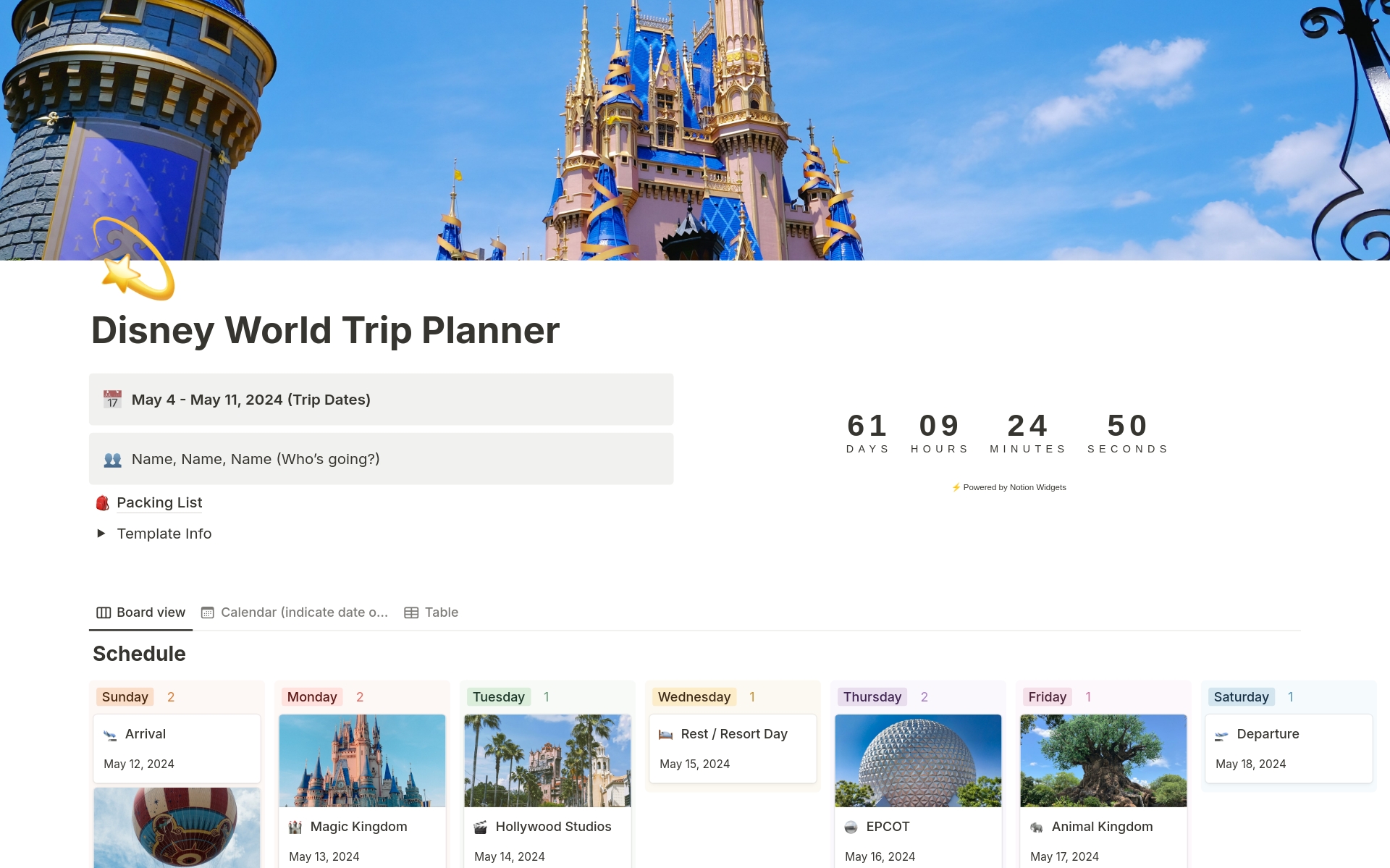 A template preview for The Ultimate Disney World Itinerary